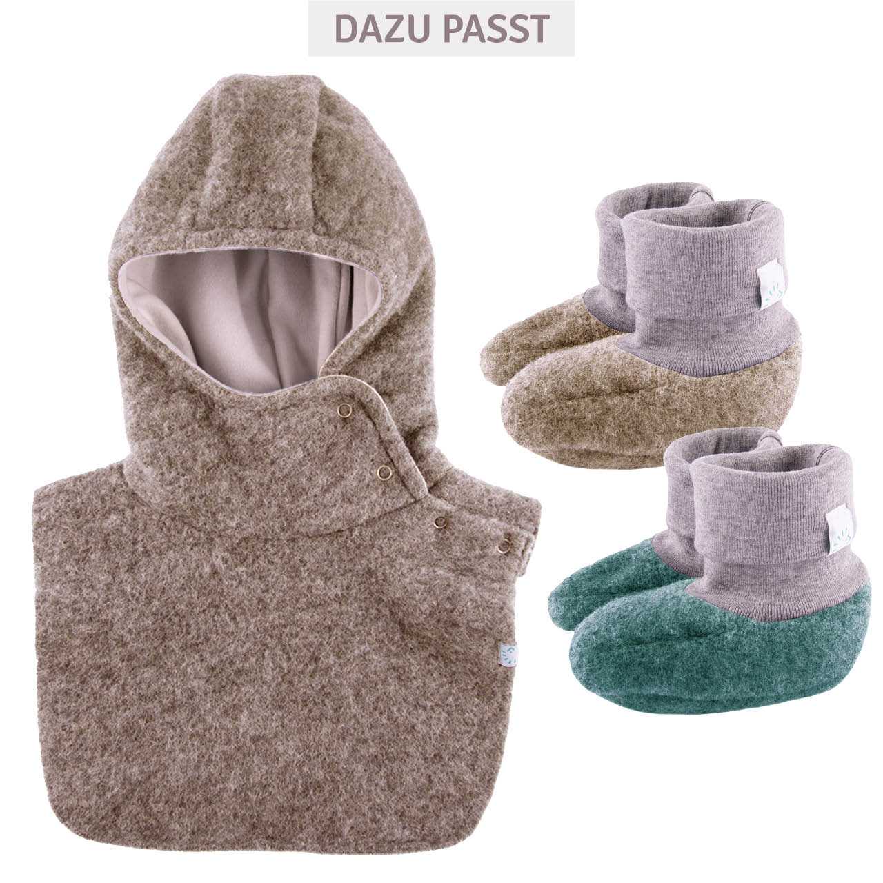 Warme Wollfleece Schlupfhaube beige