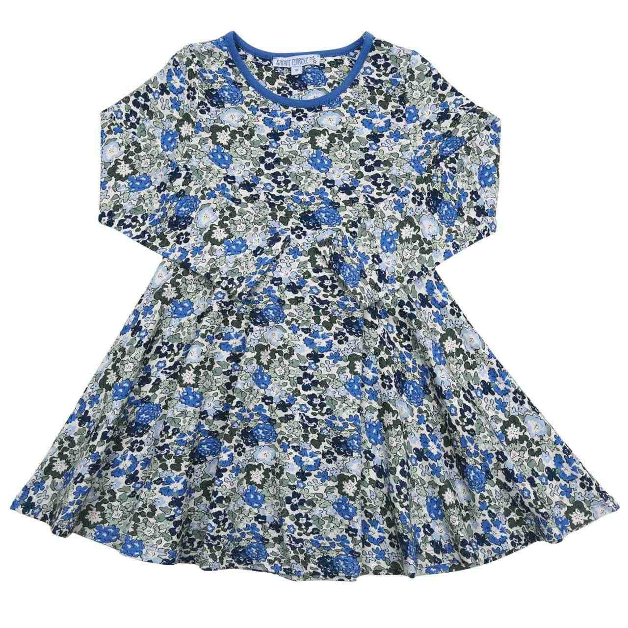 Flatterkleid langarm Blumen blau