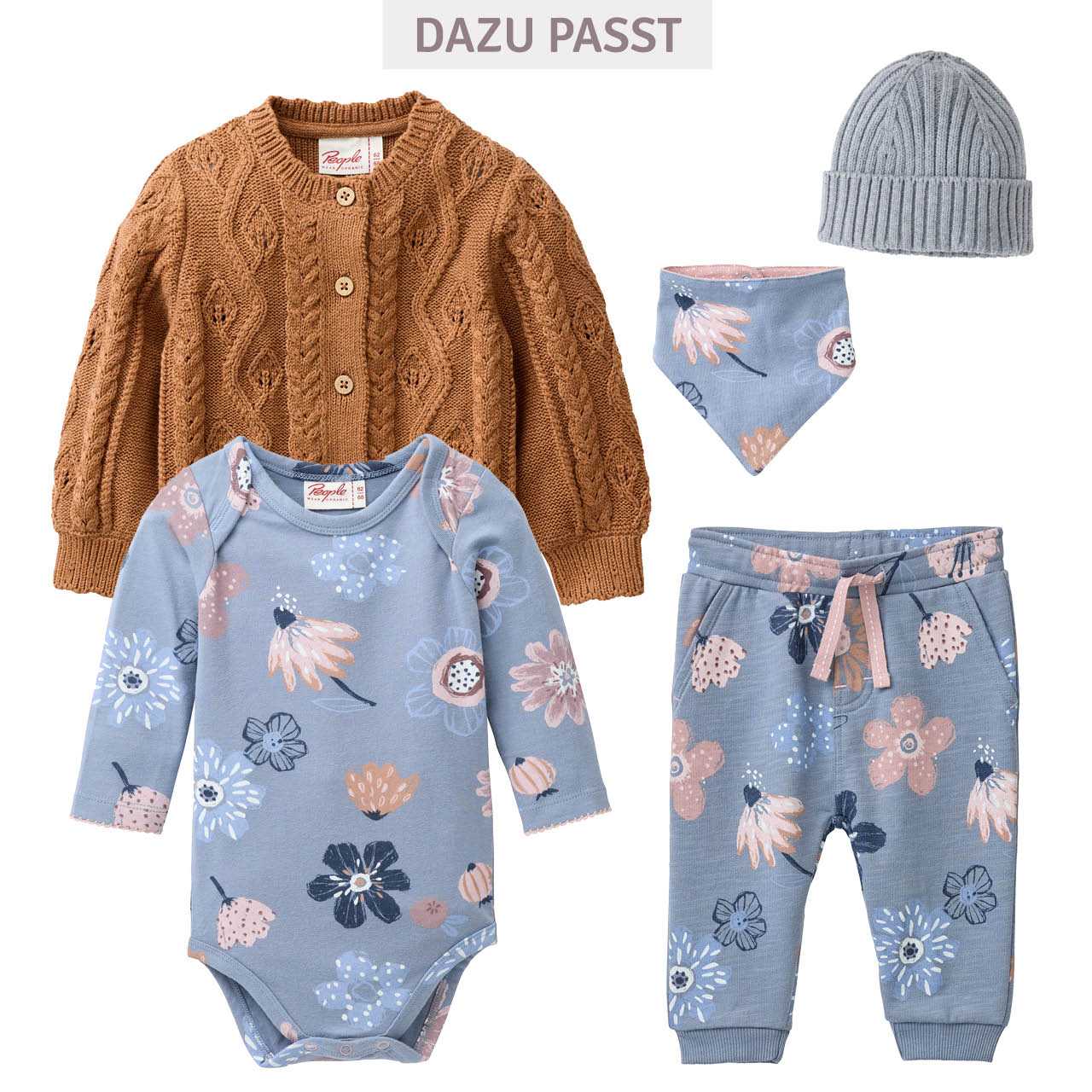 Edler Jersey Langarmbody große Blumen rauchblau