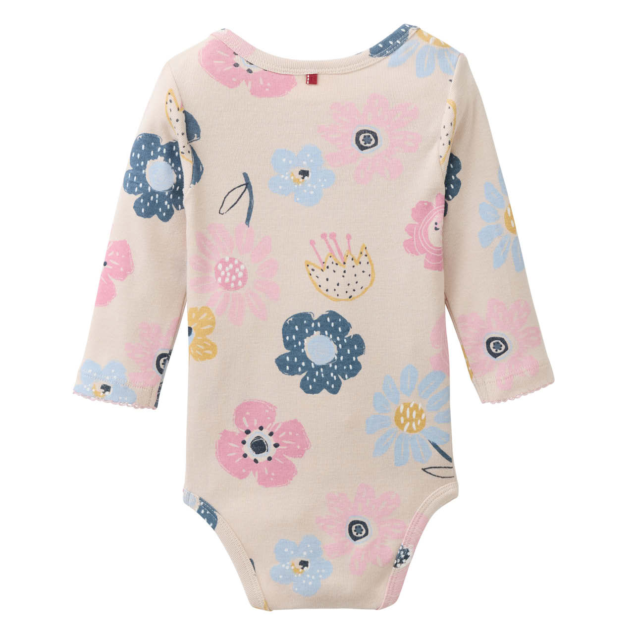 Edler Jersey Langarmbody große Blumen hellbeige