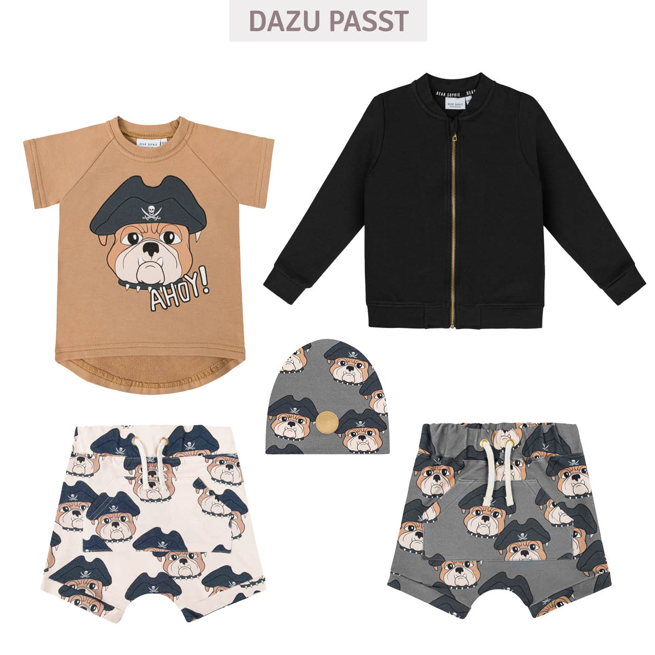 Shorts Kängurutaschen Hund beige