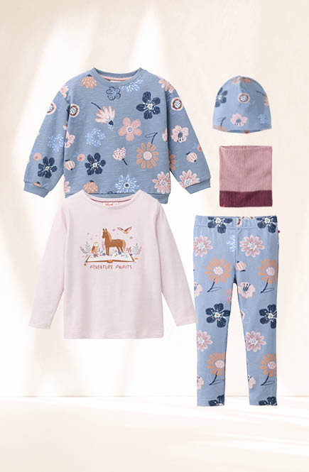 Weiches Sweatshirt große Blumen rauchblau