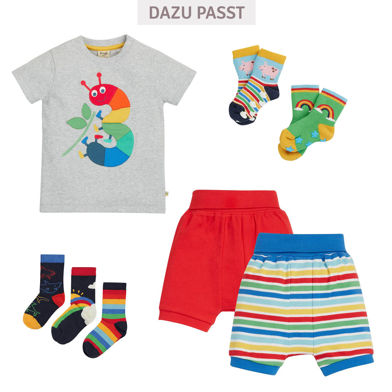 T-Shirt 3 mit Raupe-Aufnäher grau