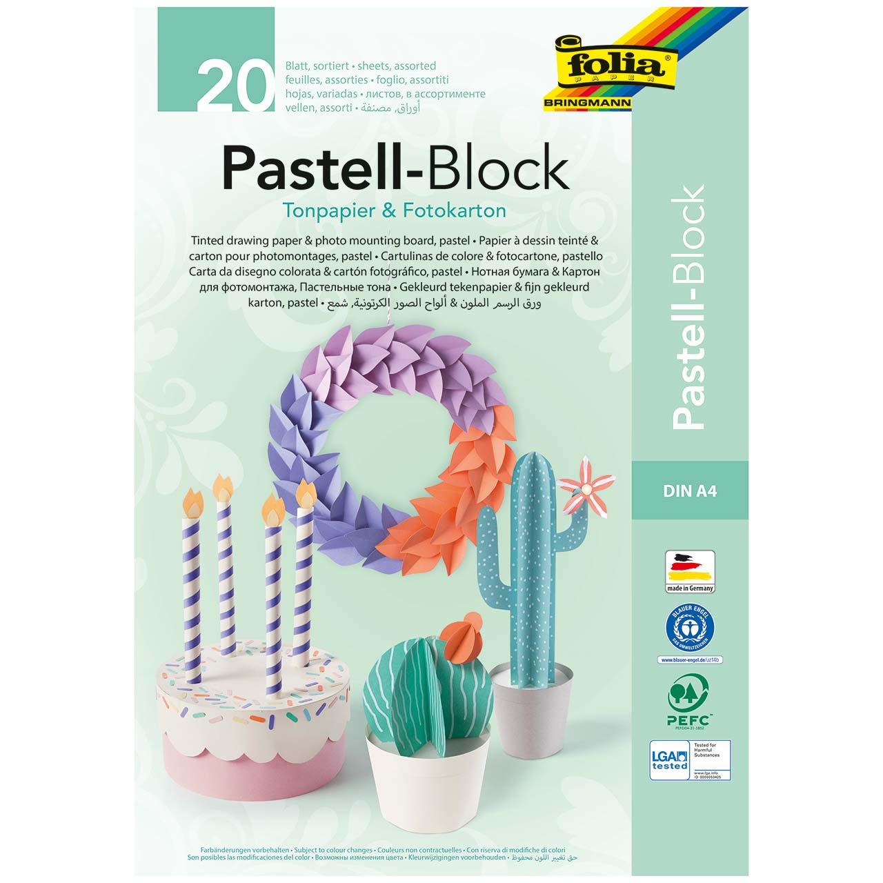 Pastell-Block Tonpapier & Fotokarton DIN A4 20 Blatt