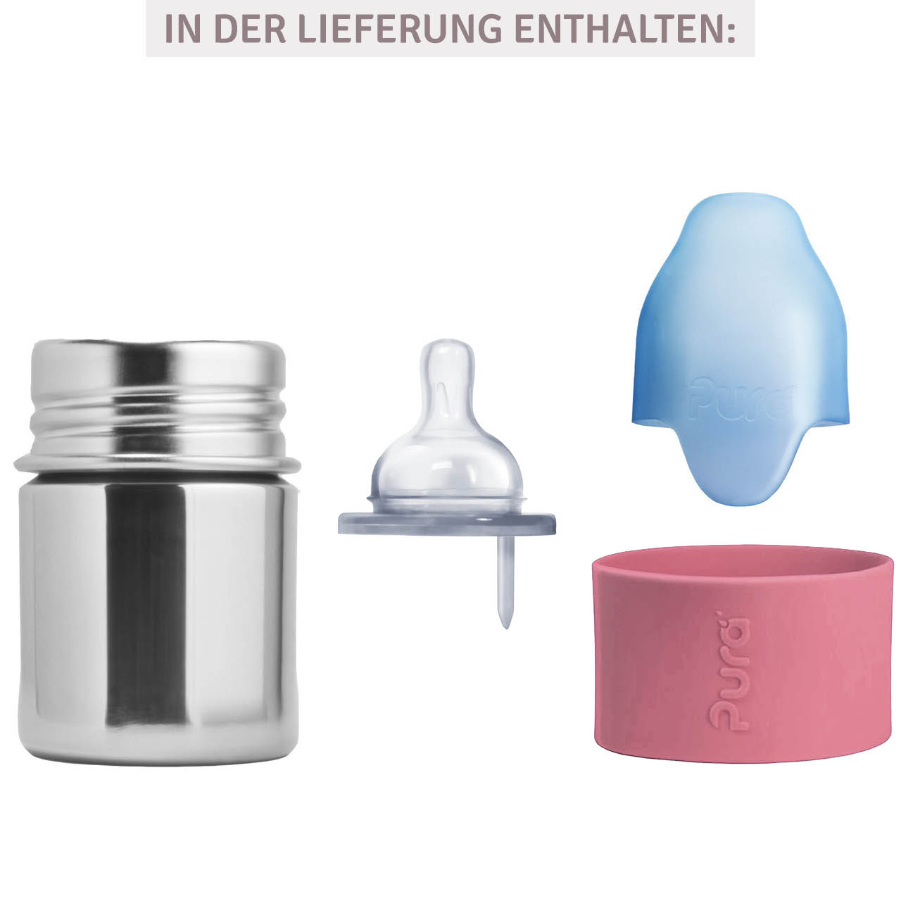 Pura kiki Babyflasche Edelstahl langsamen Sauger - altrosa