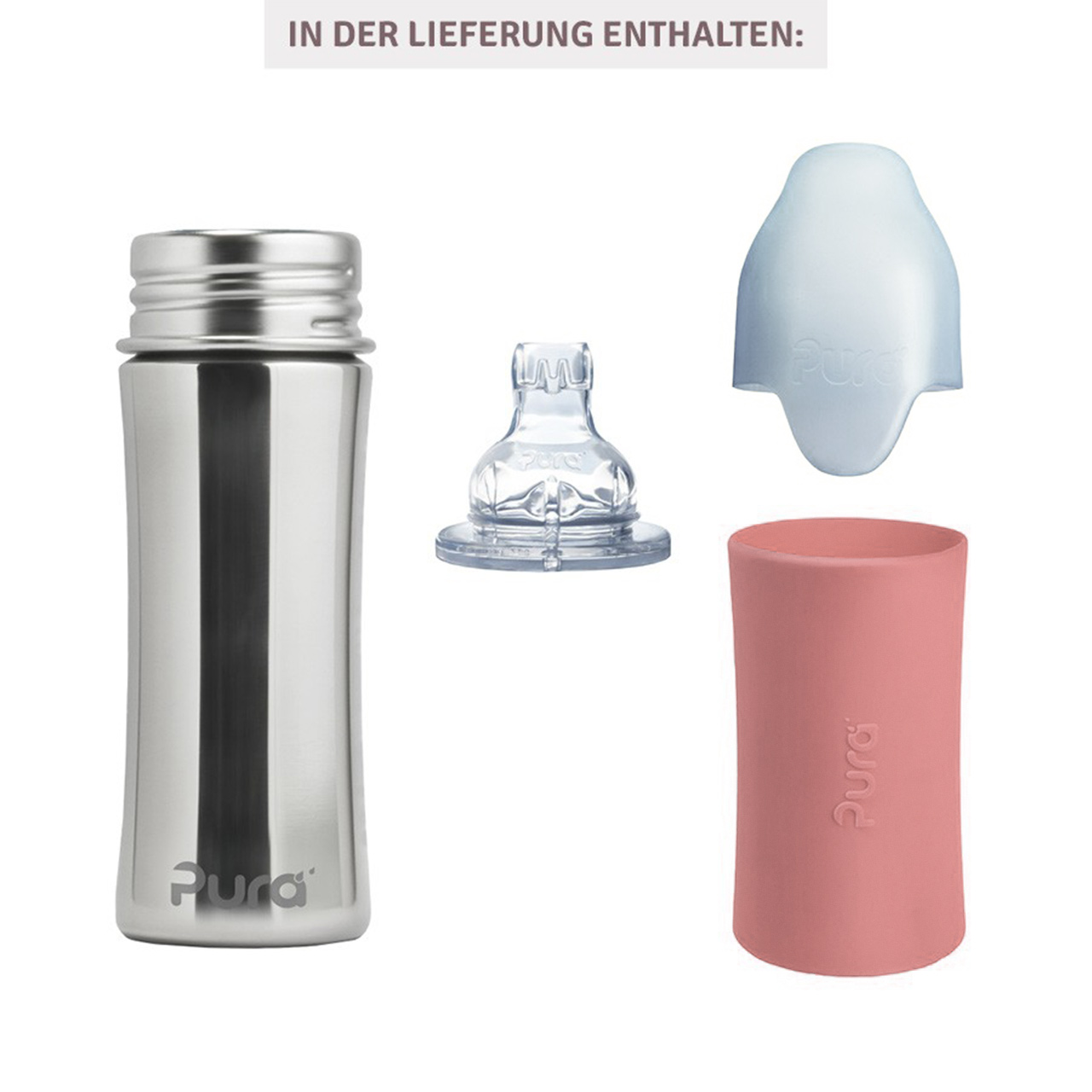 Pura kiki Edelstahl Trinklernflasche ab 6 M - altrosa