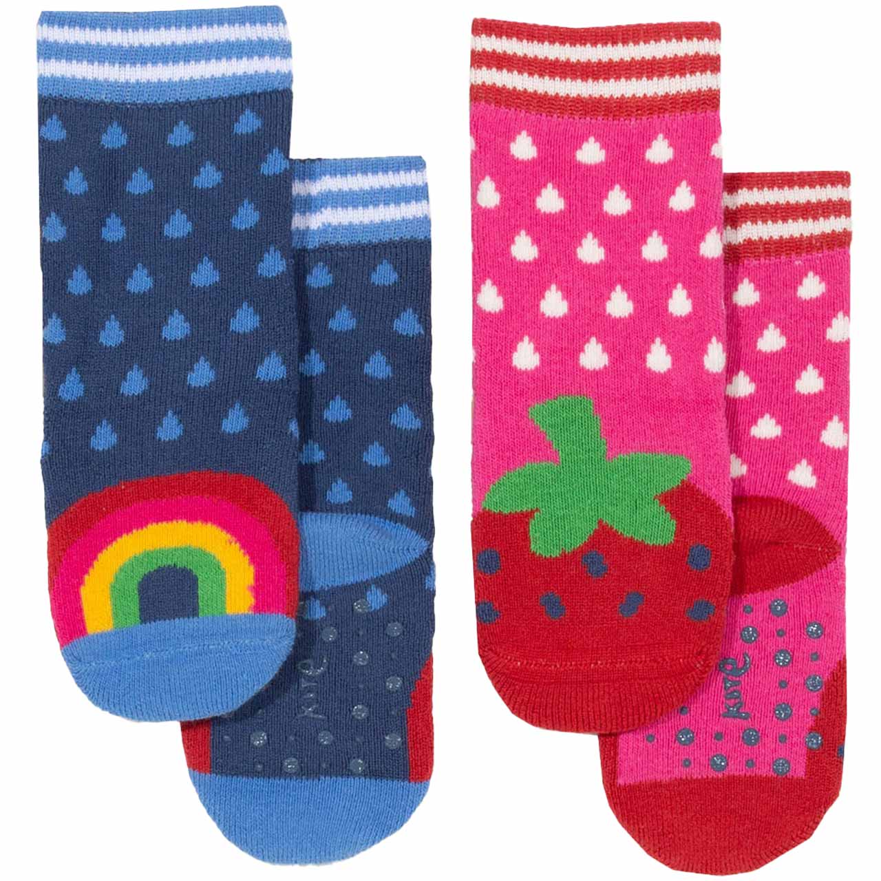 Stoppersocken 2er Pack Erdbeere Regenbogen pink blau