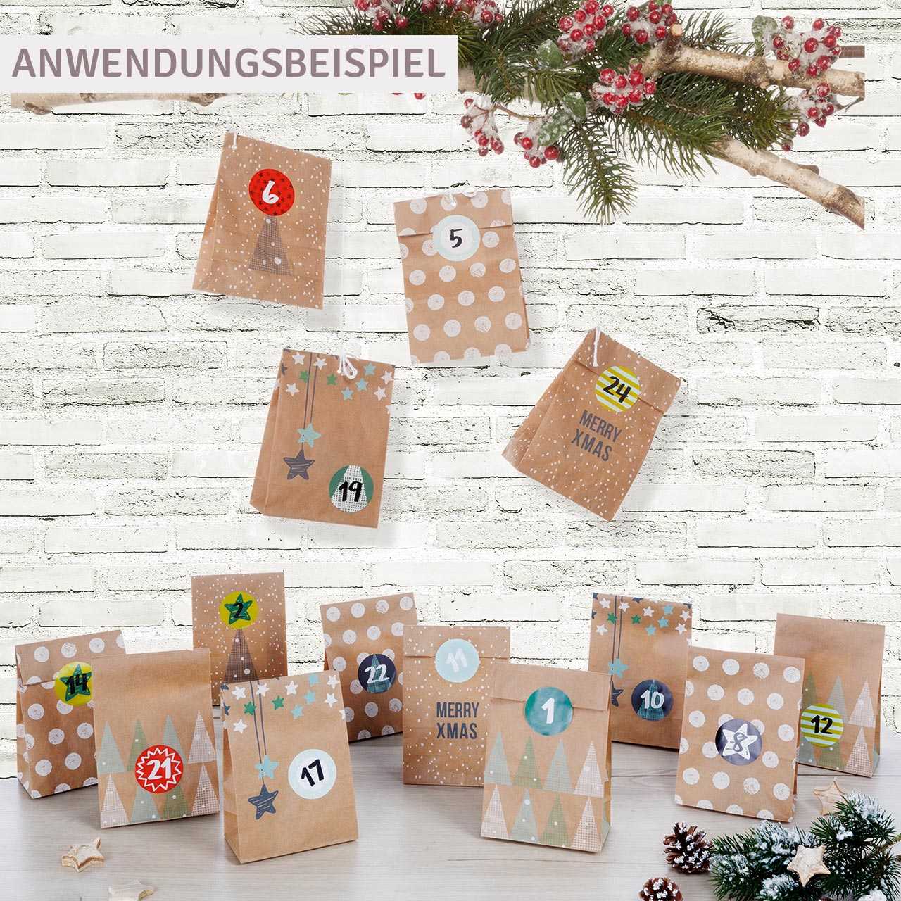 Adventskalender Tüten (17,5x10cm), Kordel & Zahlensticker