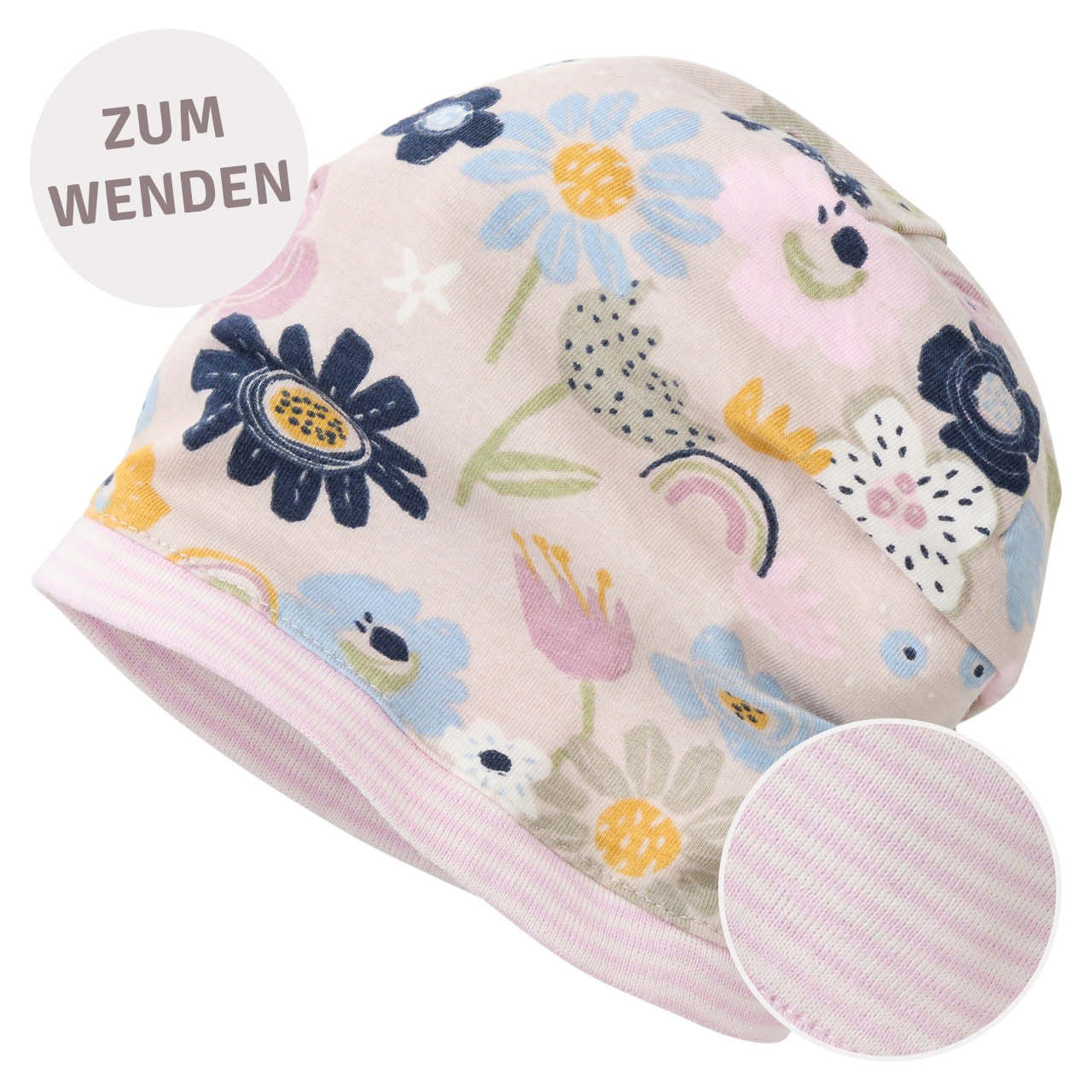 Wende-Beanie Blumen blassrosa