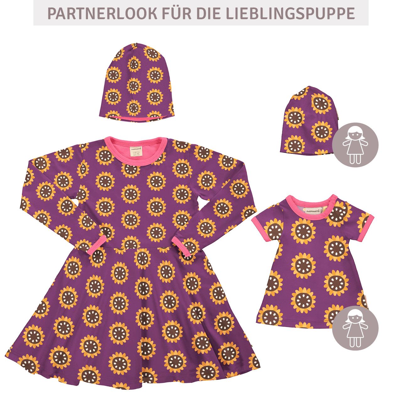 Puppenkleidung Kleidchen Sonnenblumen violett