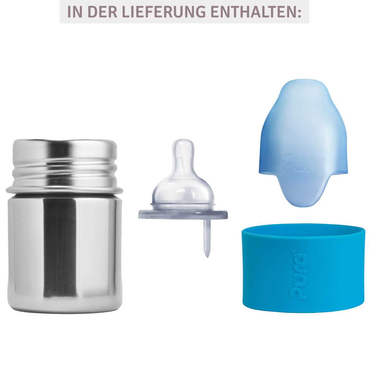 Pura kiki Babyflasche Edelstahl langsamen Sauger - aqua-blau