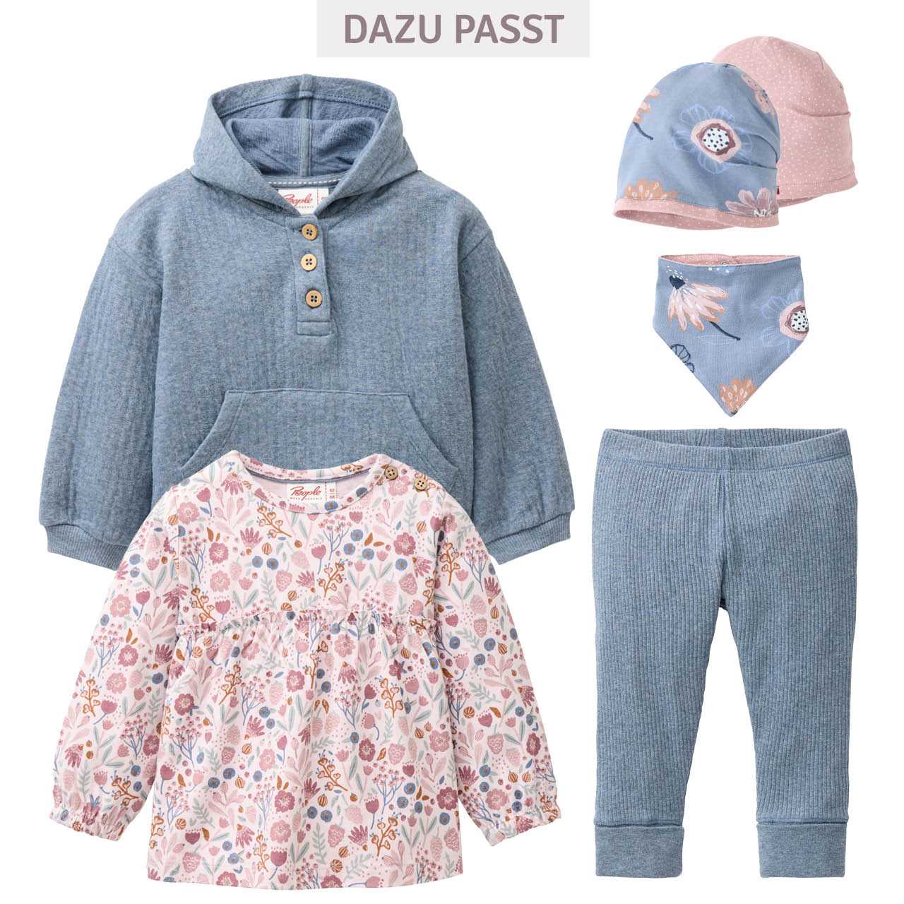 Wende-Beanie Blumen rauchblau
