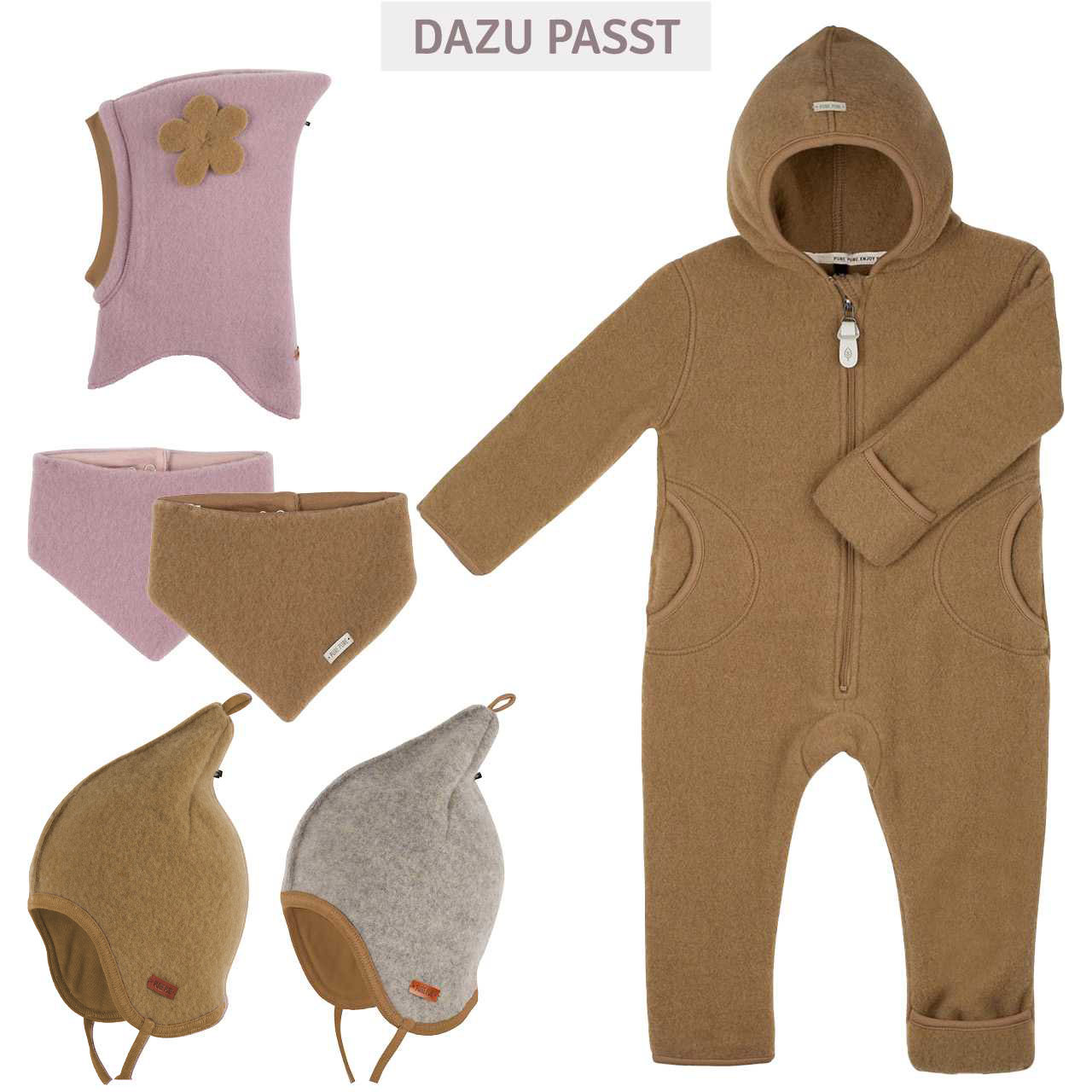 Fleece Mütze doppellagig dunkelbeige