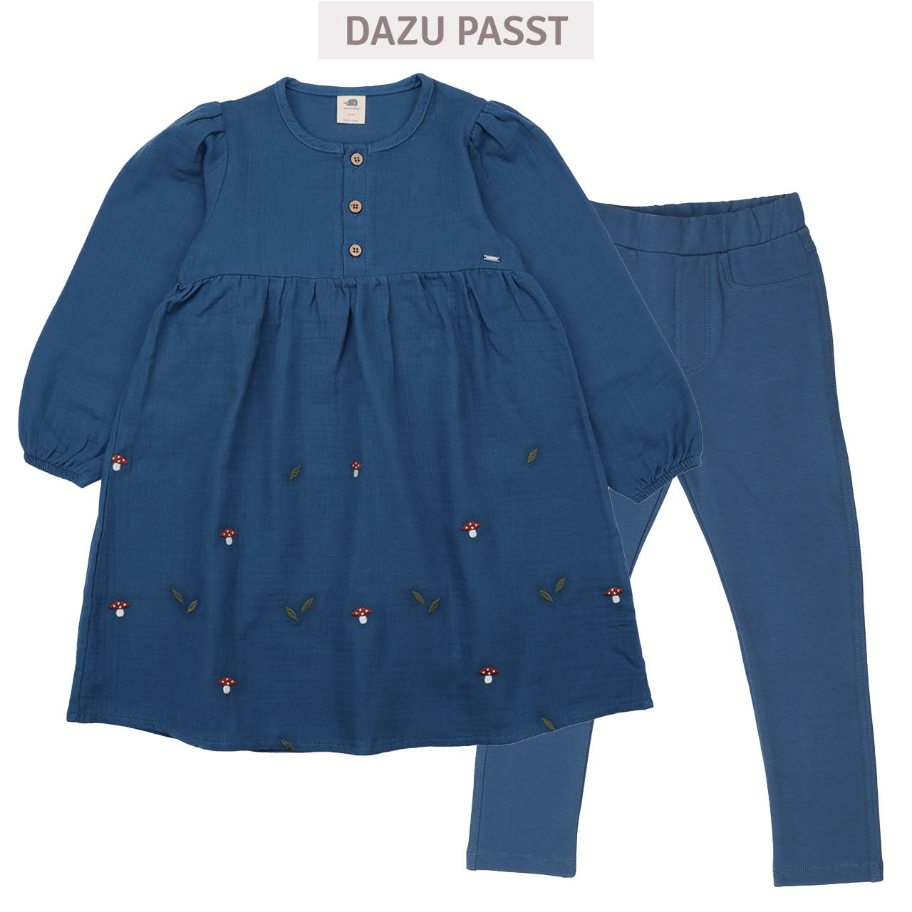 Musselin Langarmkleid Pilze dunkelblau