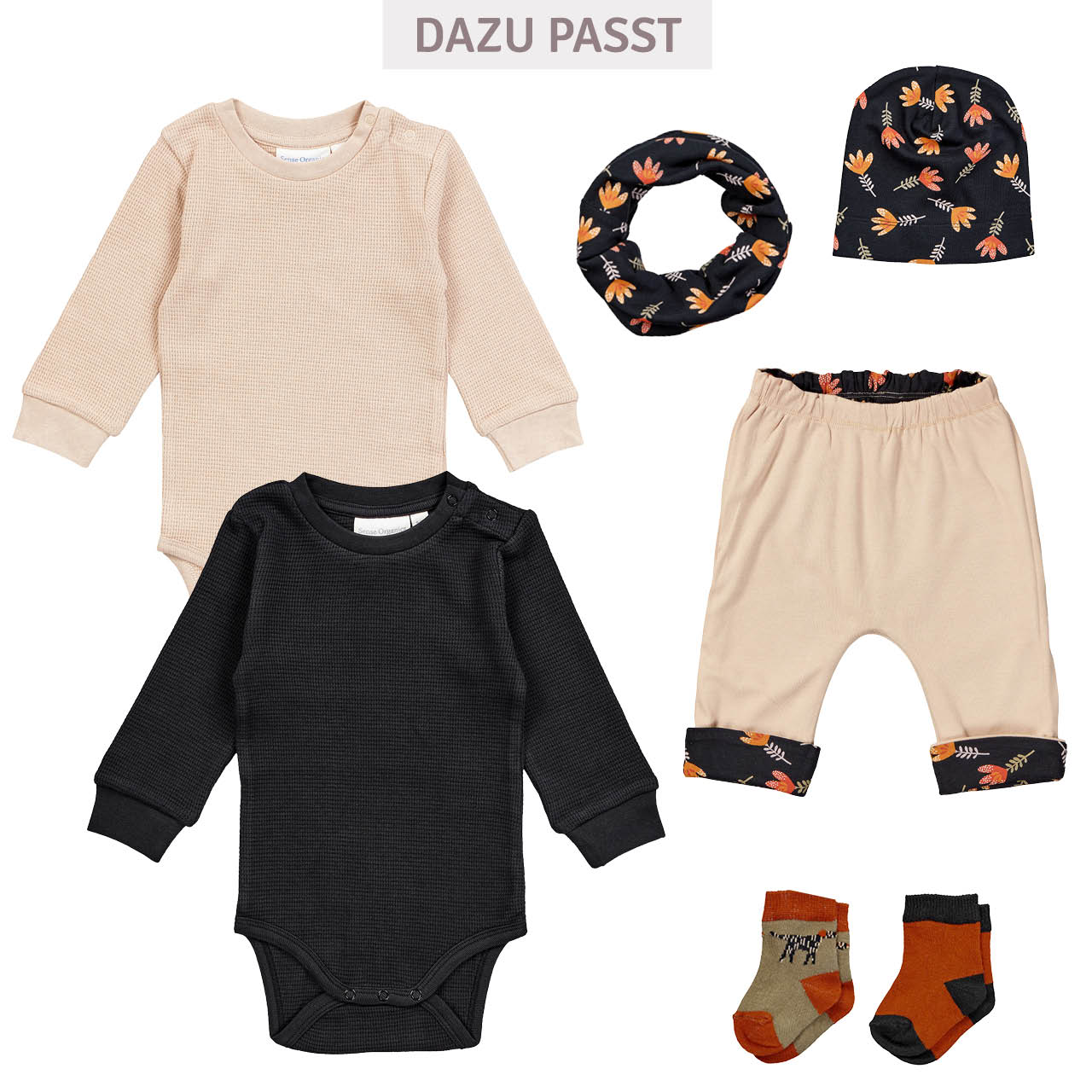 Doppellagige Wendehose Blumen beige schwarz