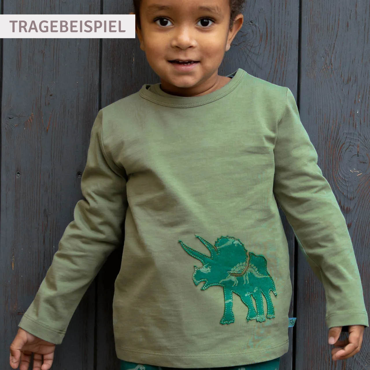 Langarmshirt Dinosaurier-Stickerei smaragd