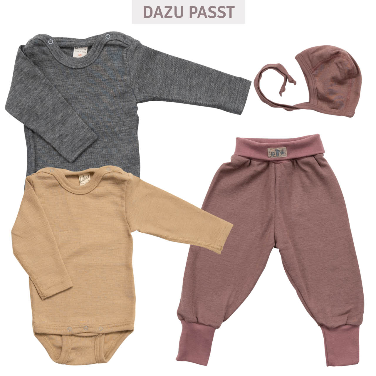 Babyhose Wolle Seide breite Bündchen mauve