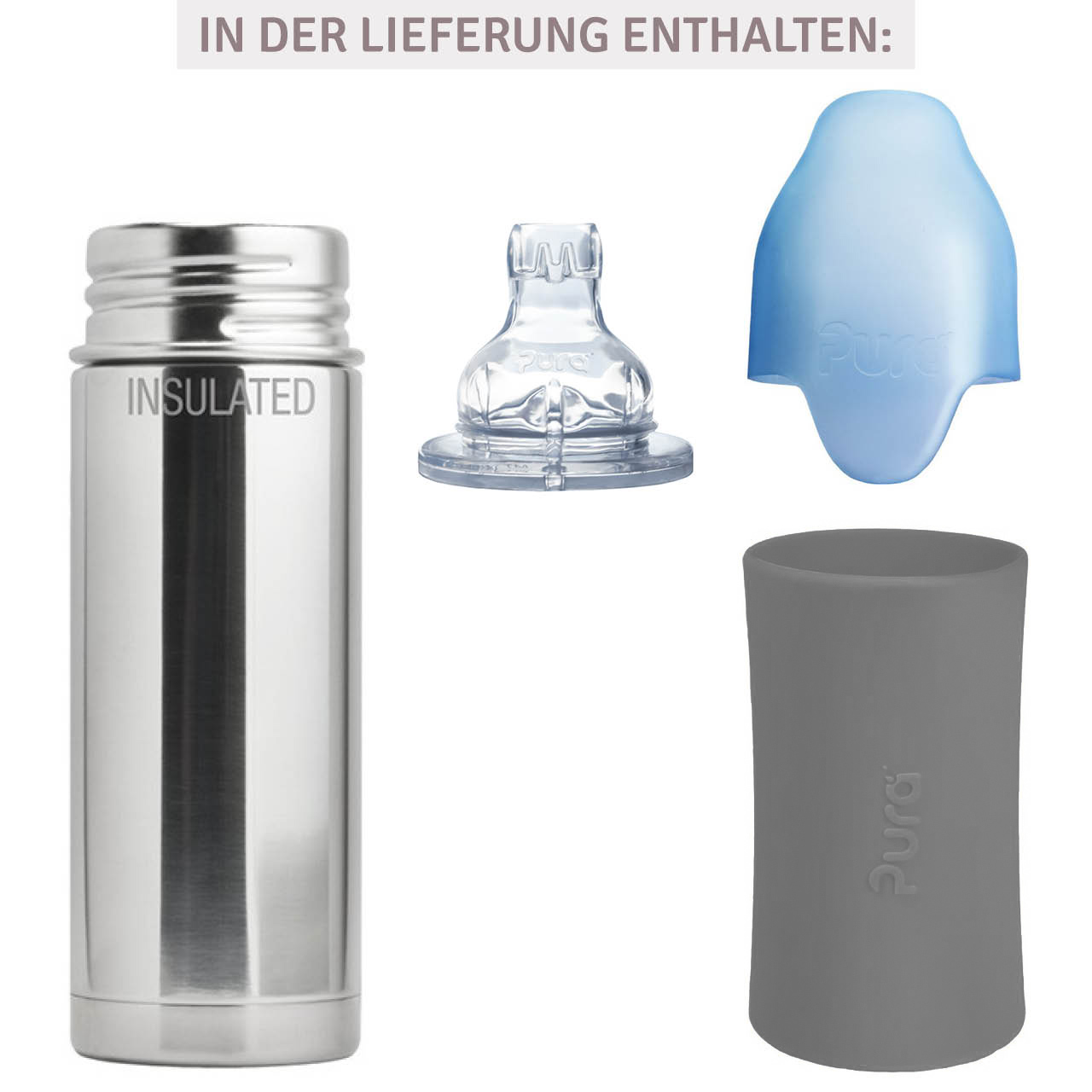 Thermo Kleinkindflasche ab 6 Monate Trinklernaufsatz grau