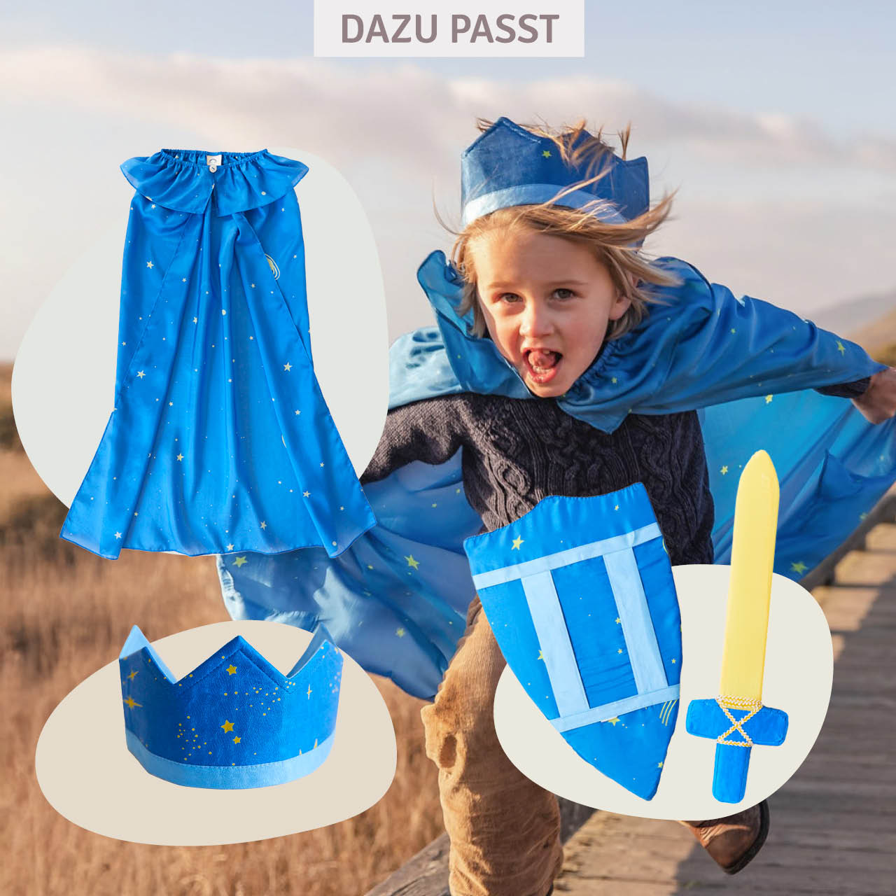 Blaues Ritterschwert weich aus Seide 43 cm