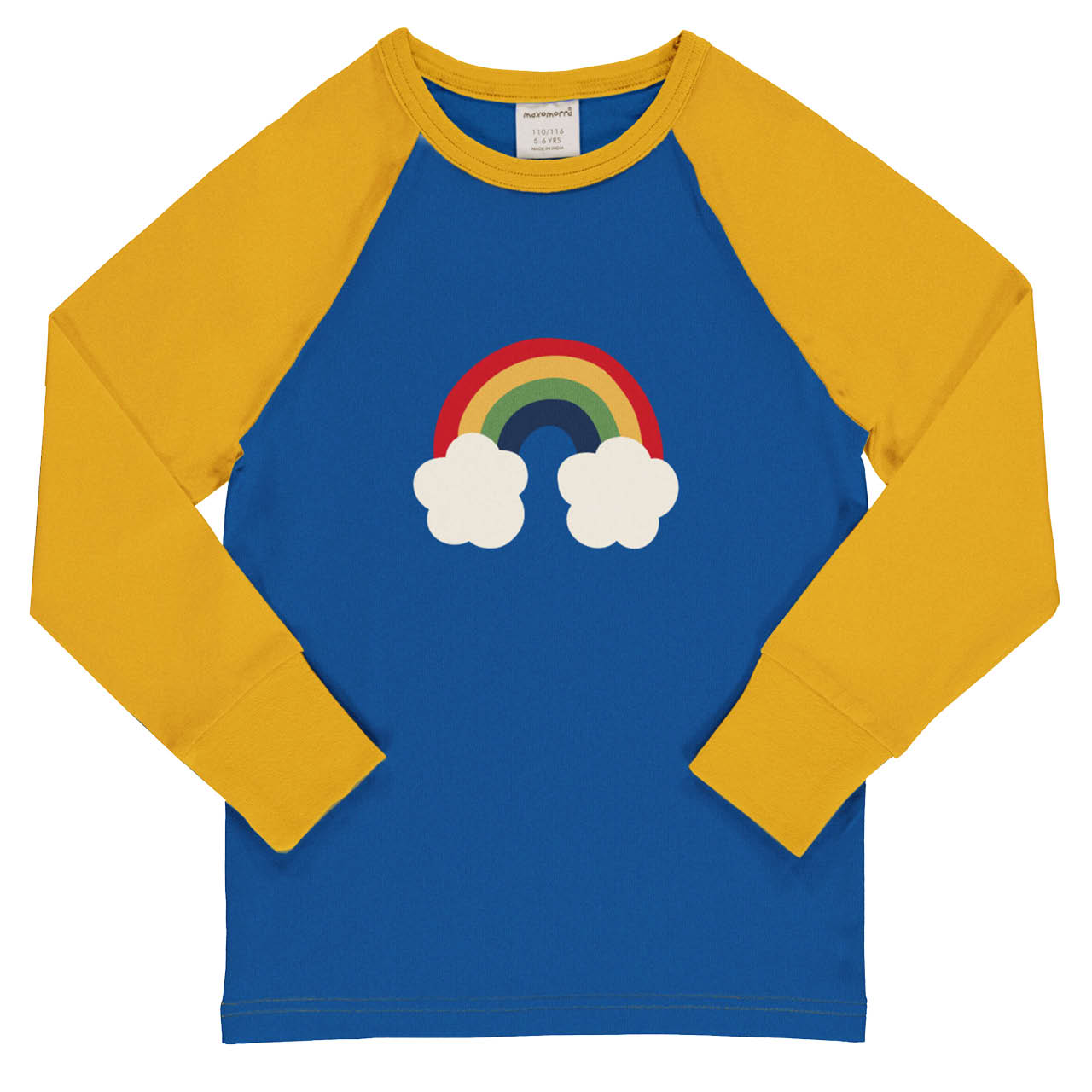 Raglanshirt langarm Regenbogen blau-gelb