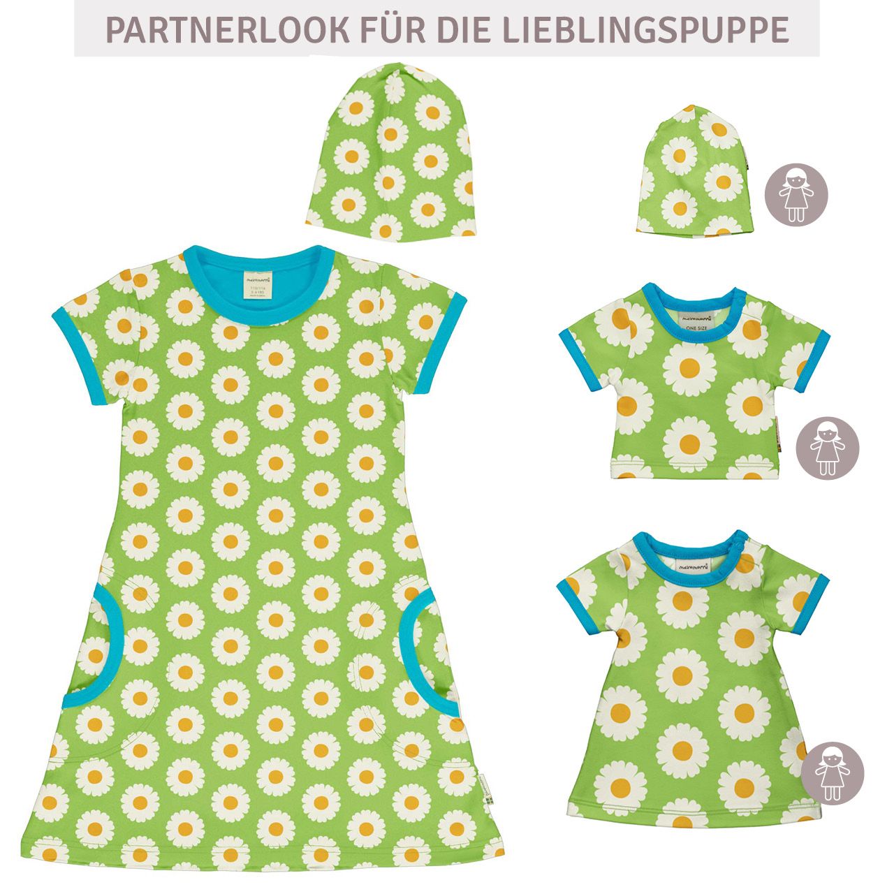 Puppenkleidung Kleidchen Gänseblümchen grün
