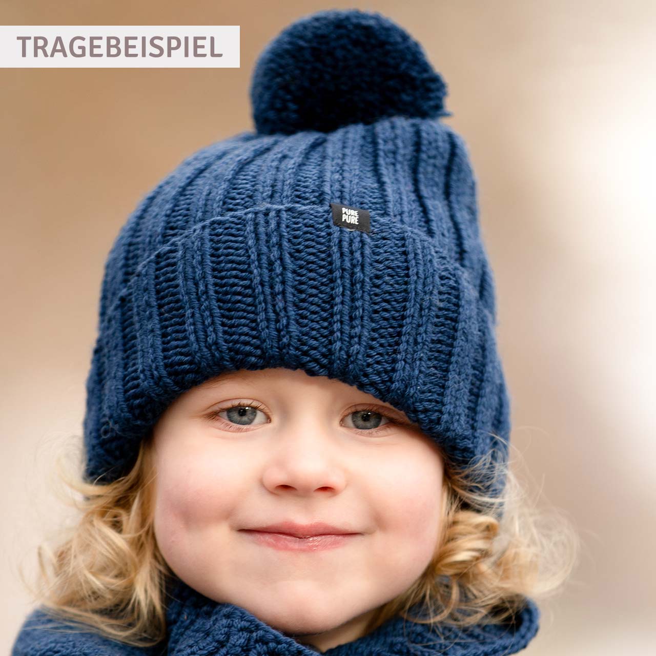 Umschlag Beanie Wolle dunkelbeige