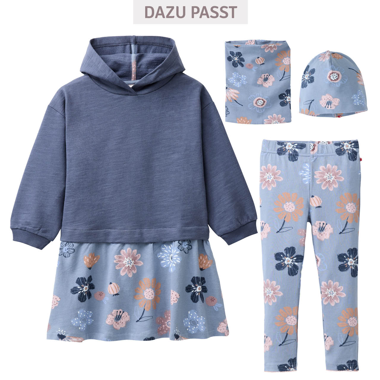 Edle Leggings Herbstblumen rauchblau