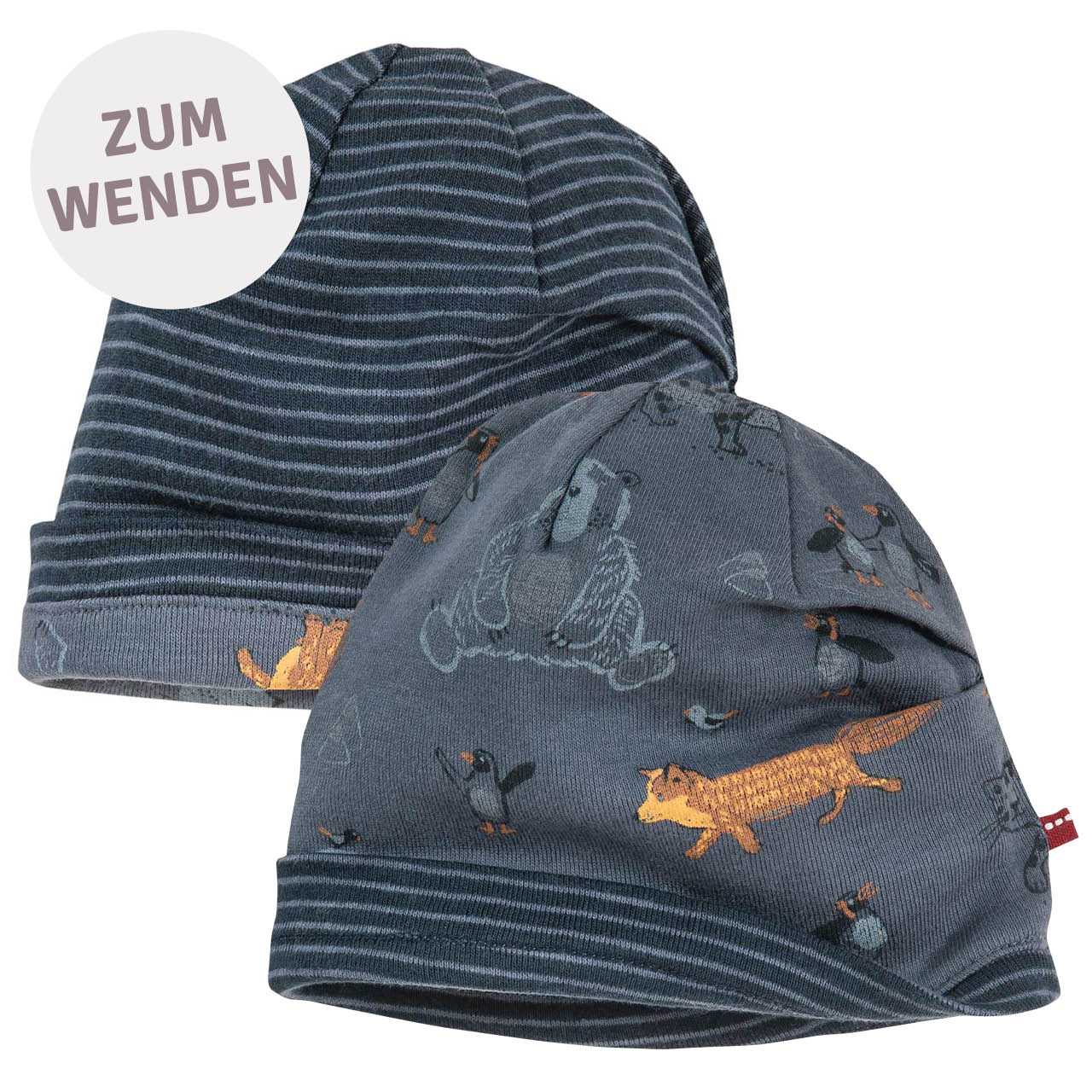 Wende Beanie arktische Tiere rauchblau