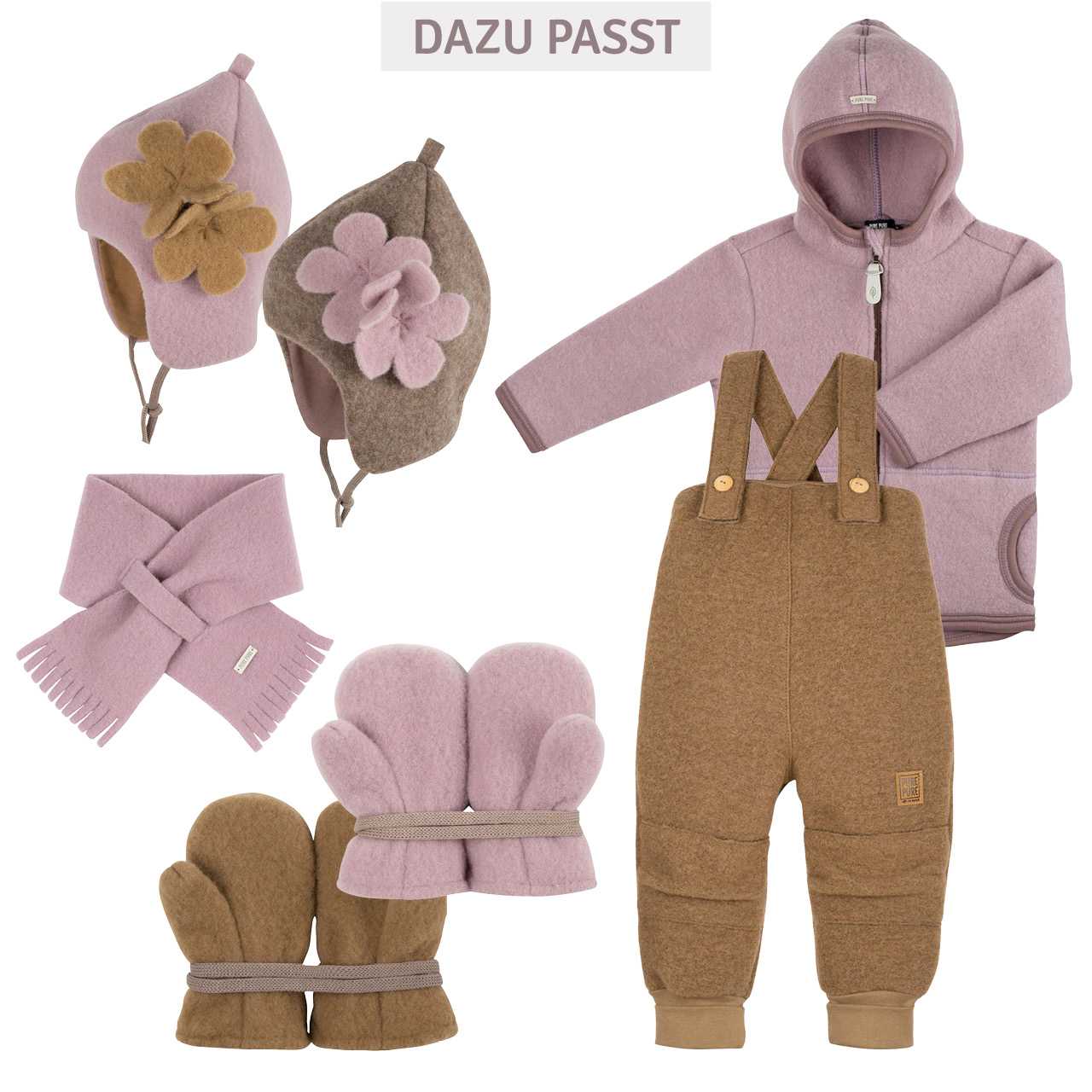 Wintermütze Blume Fleece innen Biobaumwolle mauve