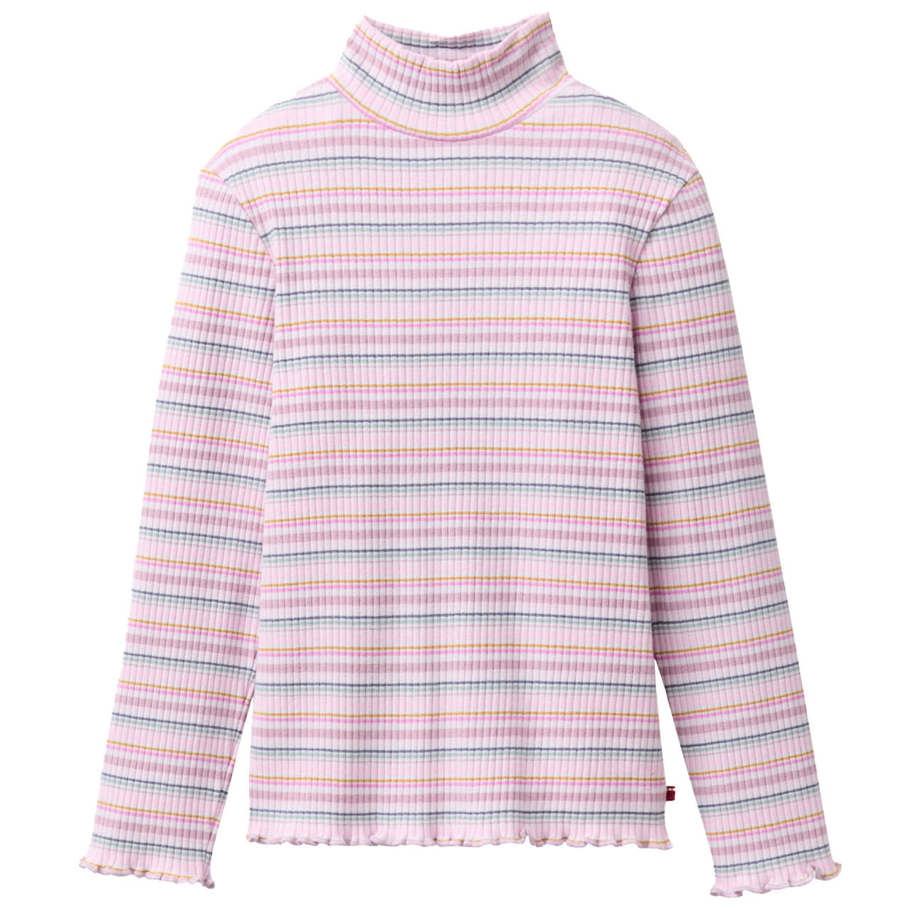 Geripptes Langarmshirt Stehkragen rosa Ringel