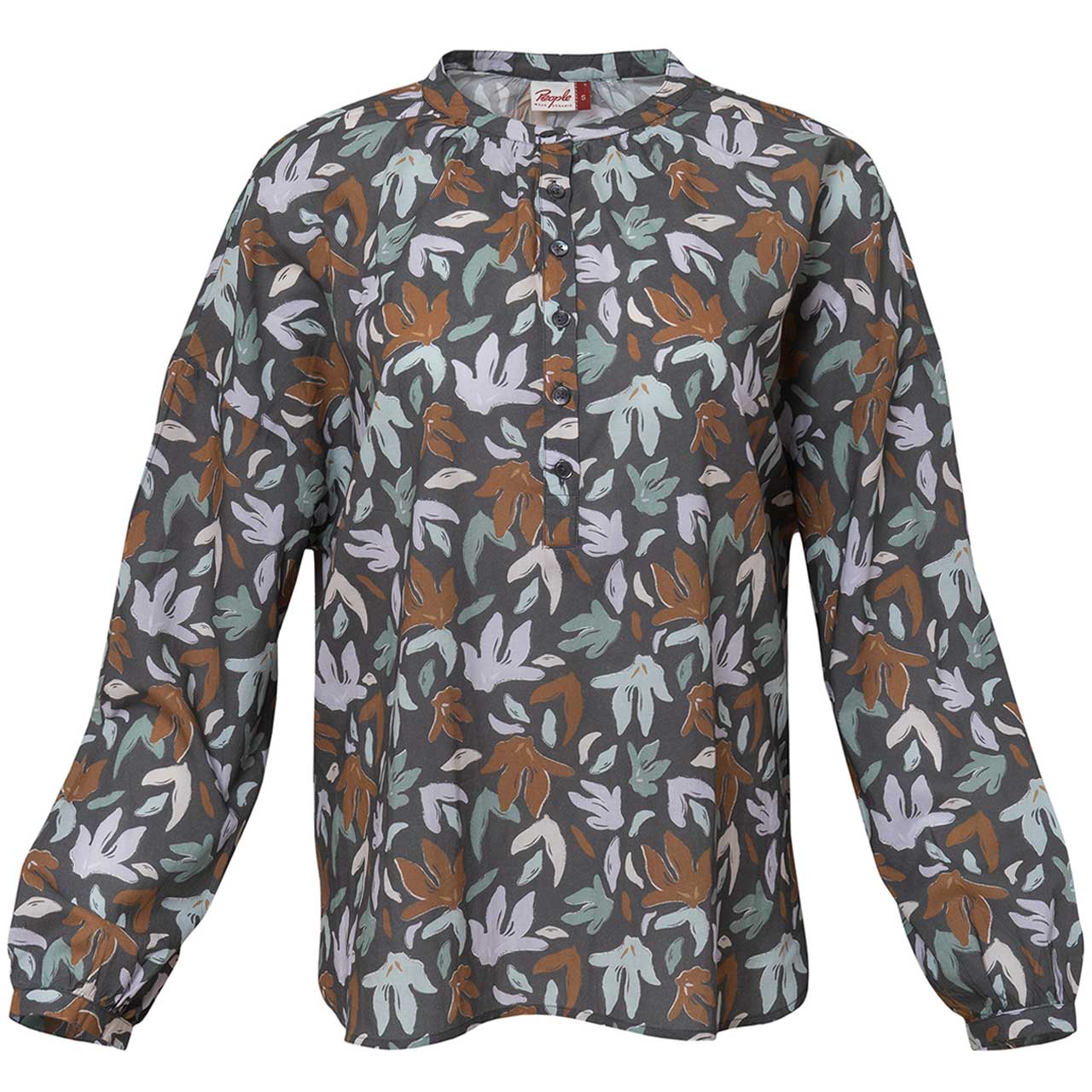 Lockere Damen Bluse Blumen dunkelgrau