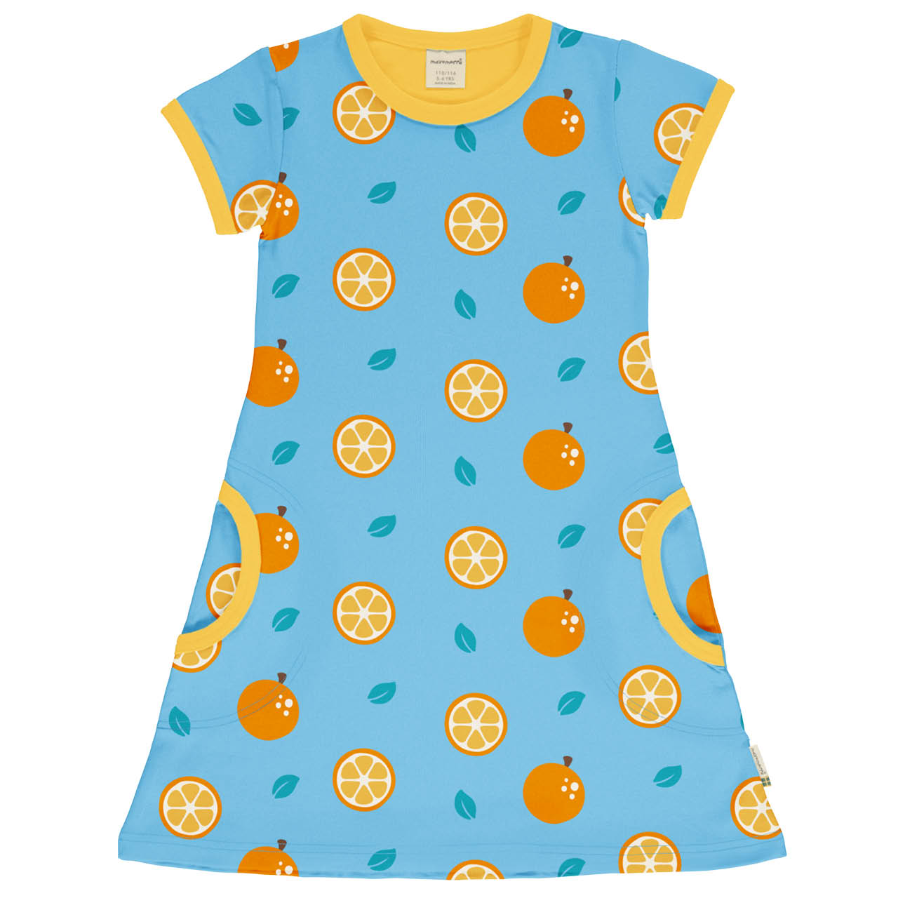 Kurzarm Kleid A-Linie Orangen blau