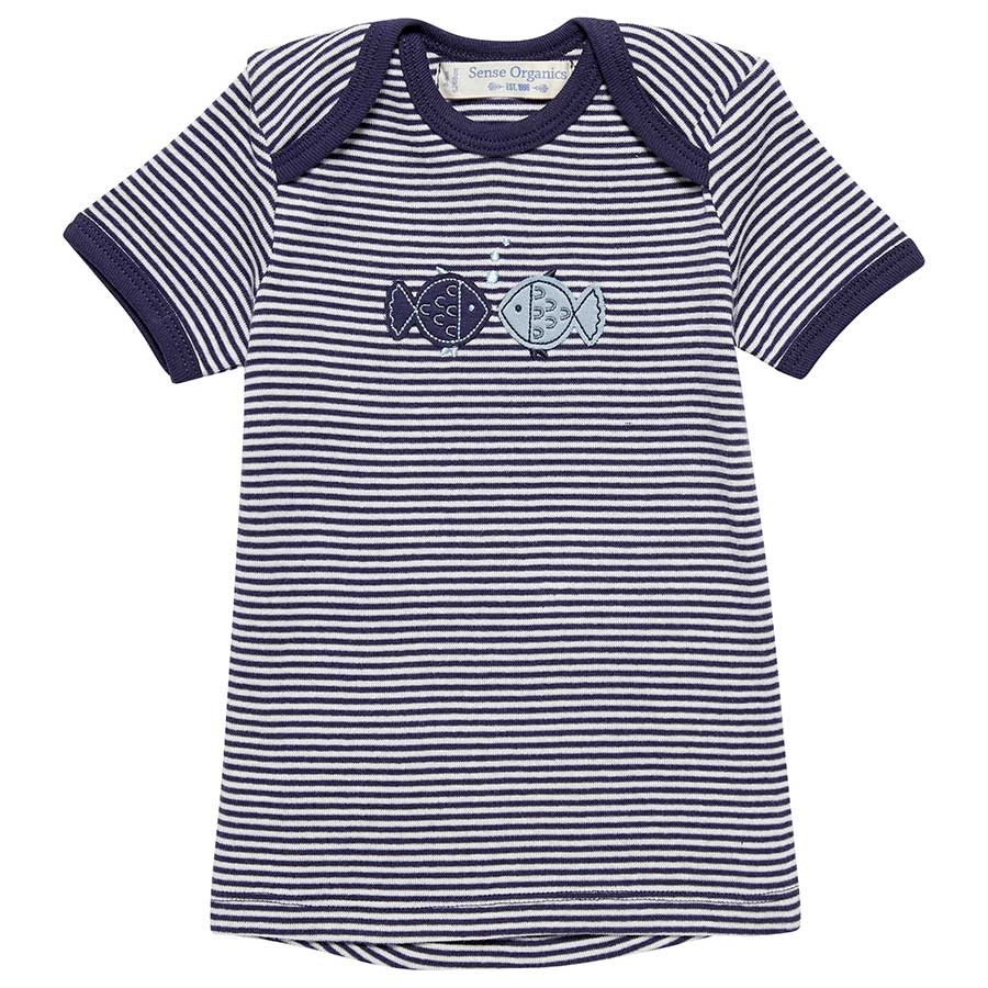 Babyshirt kurzarm Fische Aufnäher navy