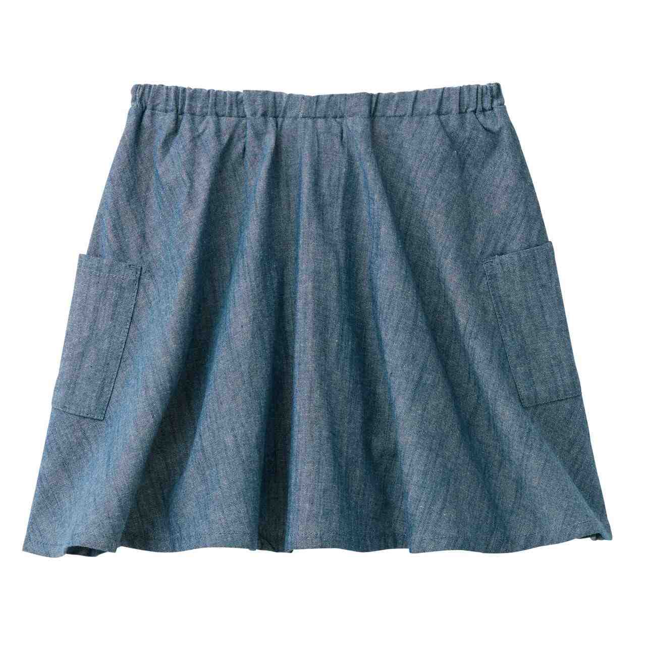Leichter Baumwoll Faltenrock jeansblau meliert