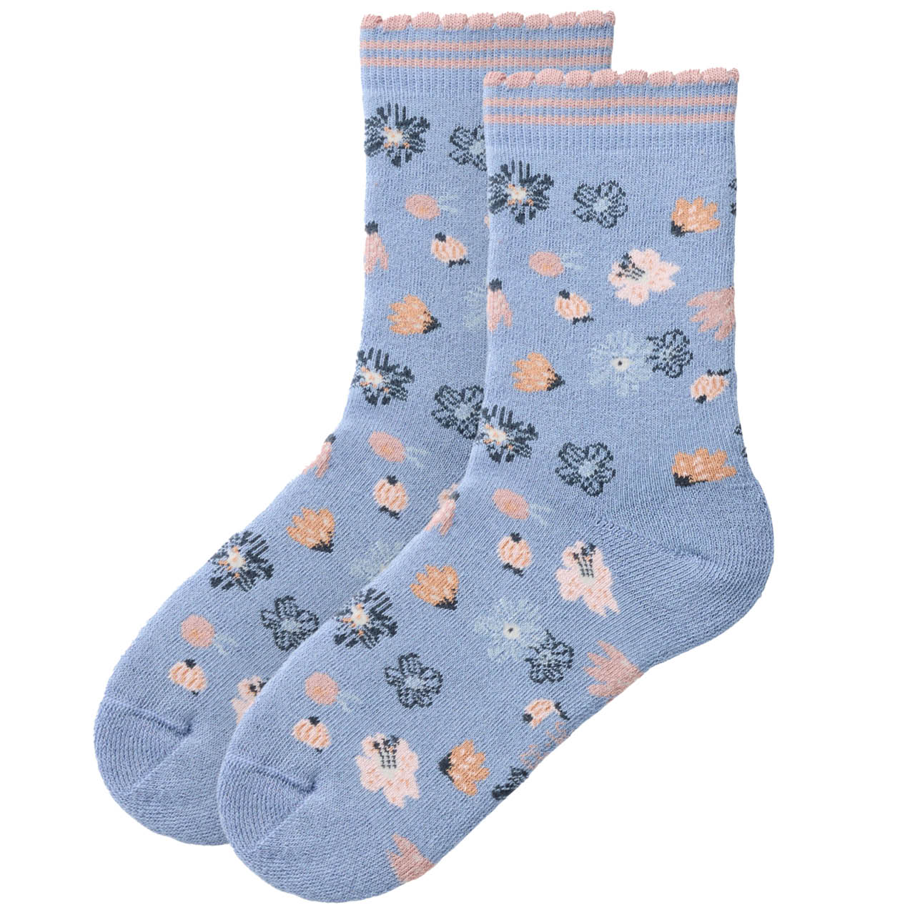 Warme Frotteesocken Blumen rauchblau