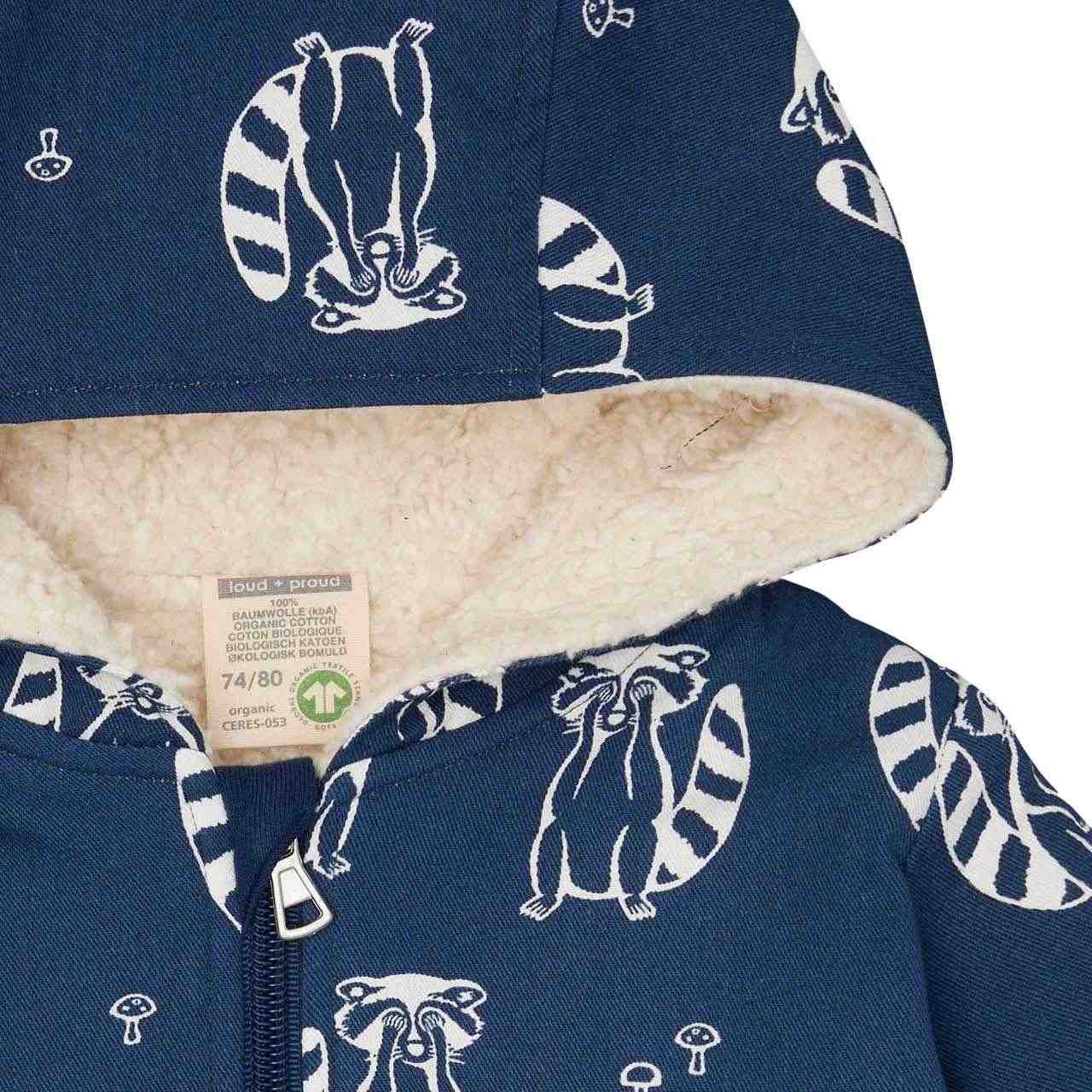 Herbstjacke Plüsch gefüttert Waschbär marine