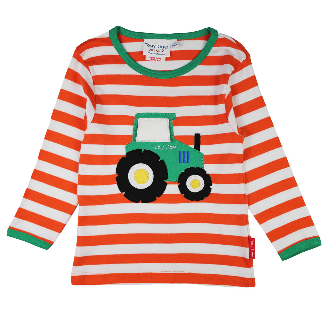 Gestreiftes Langarmshirt Traktor-Applikation orange