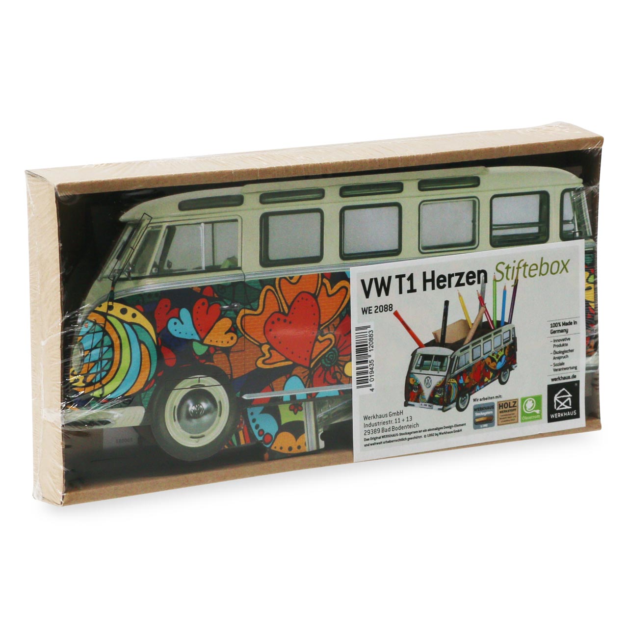 Stiftebox zum Stecken VW T1 Popart Herzen