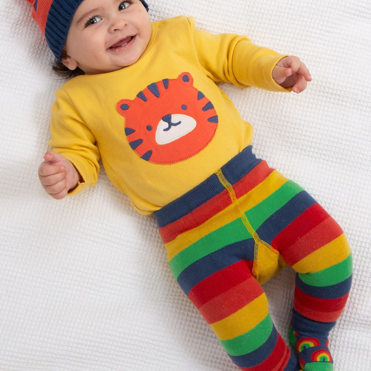 Strick Leggings Tiger Regenbogen-Design