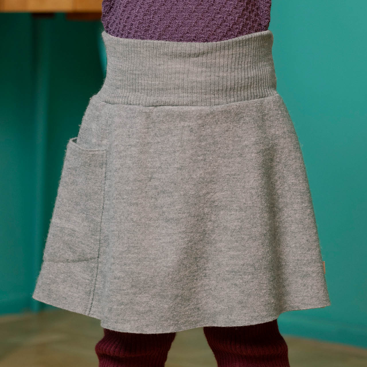 Warmer Woll Rock mit Strickbund grau