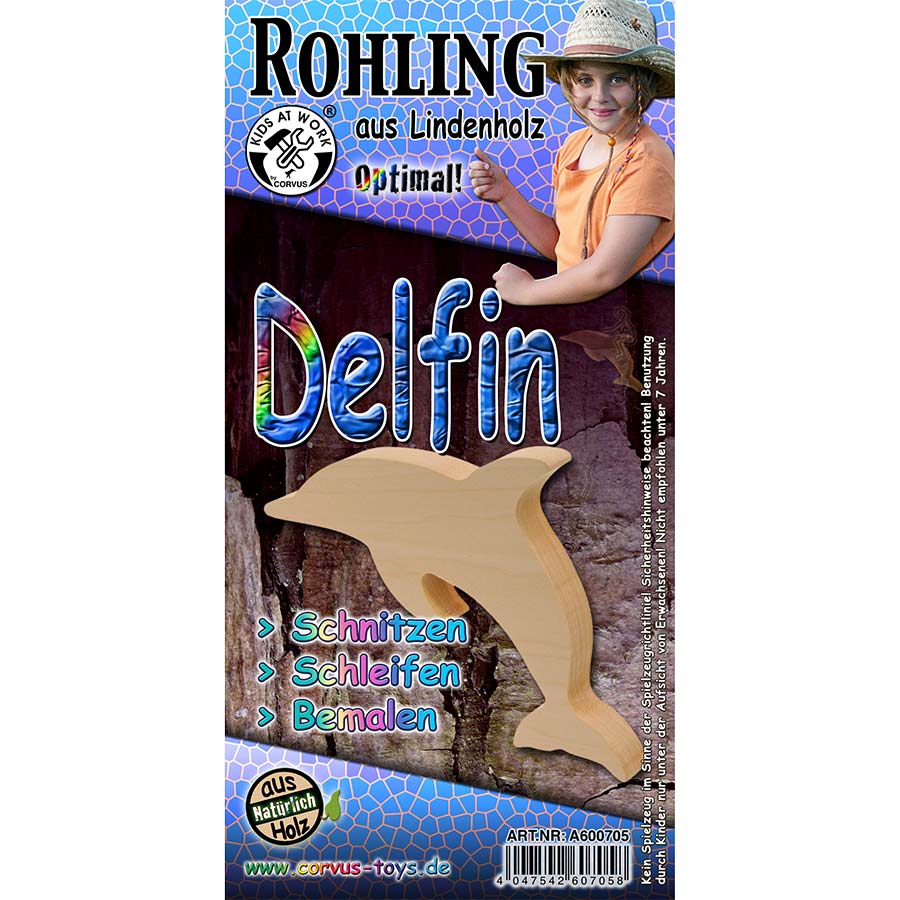 Schnitzrohling Holztier - Delfin