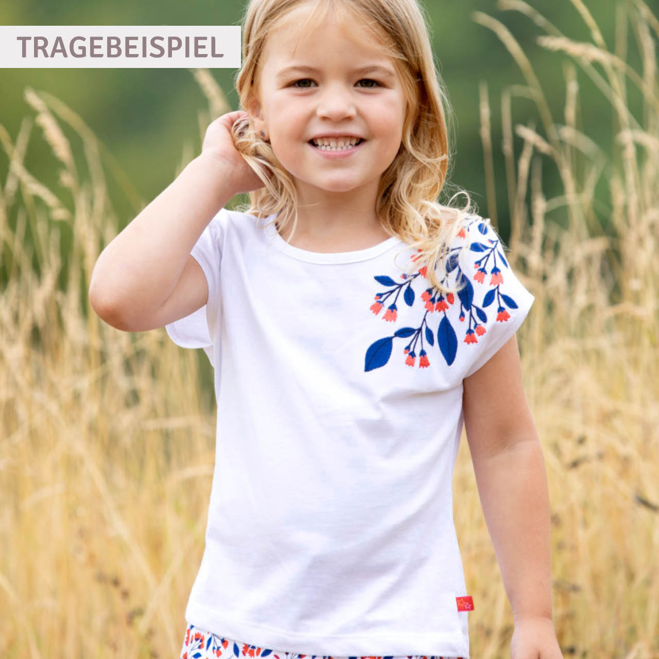 Sommer Shirt Blüten-Stickerei in hellblau