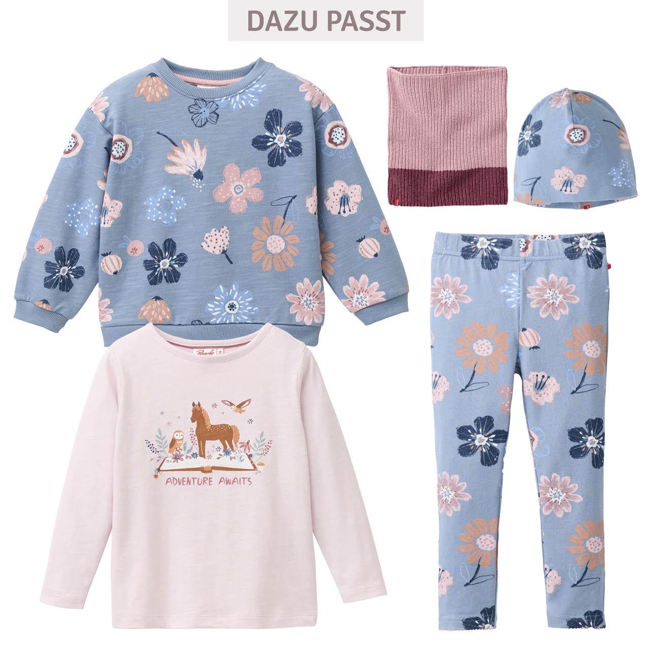 Weiches Sweatshirt große Blumen rauchblau