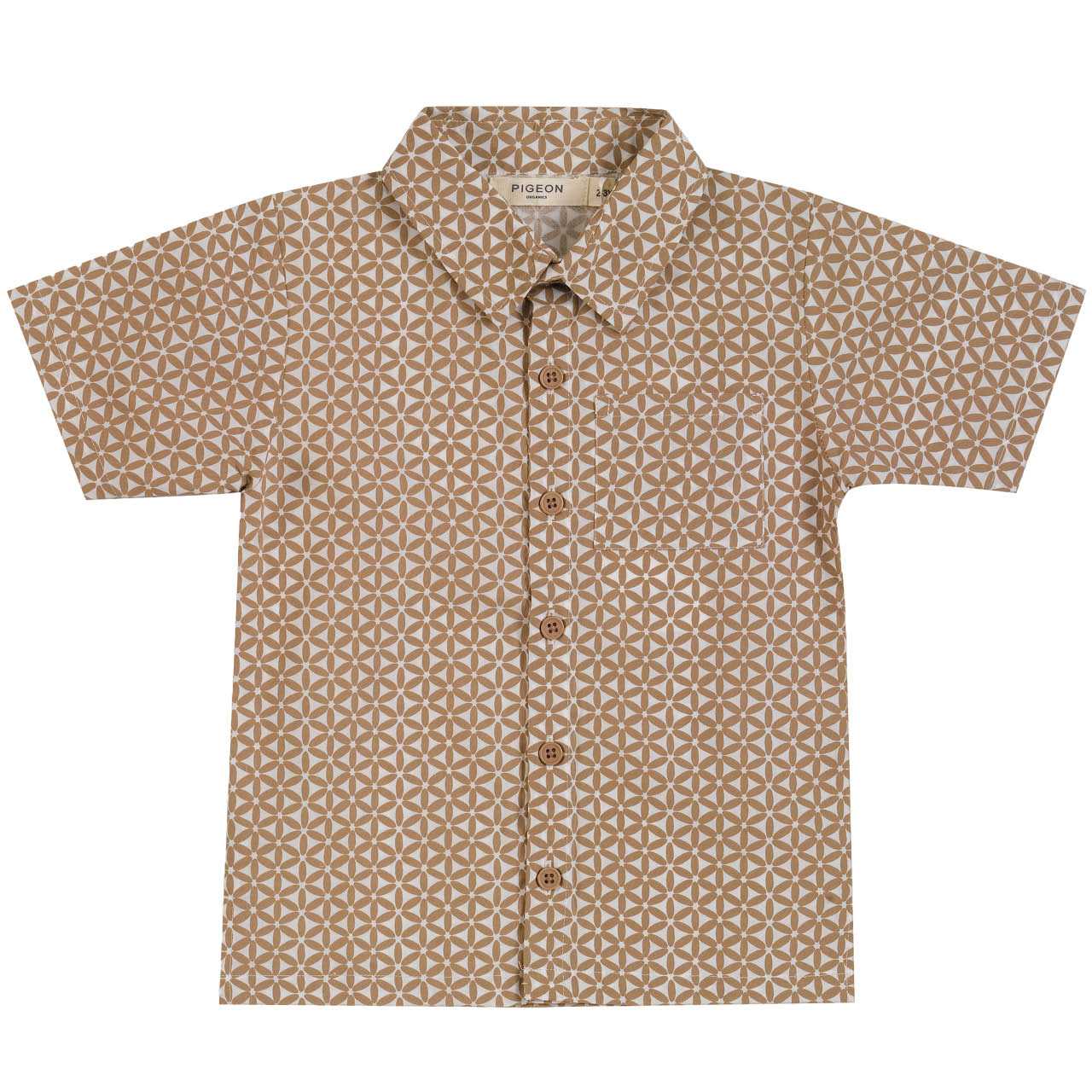 Hemd Block-Print kurzarm Shirt taupe Webstoff