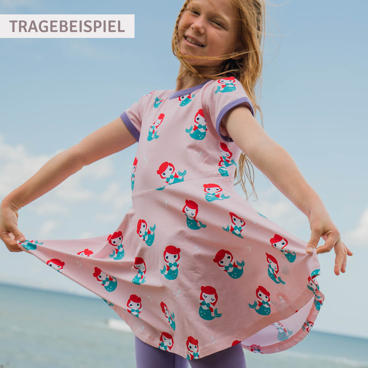 Flatterkleid kurzarm Möwe blau