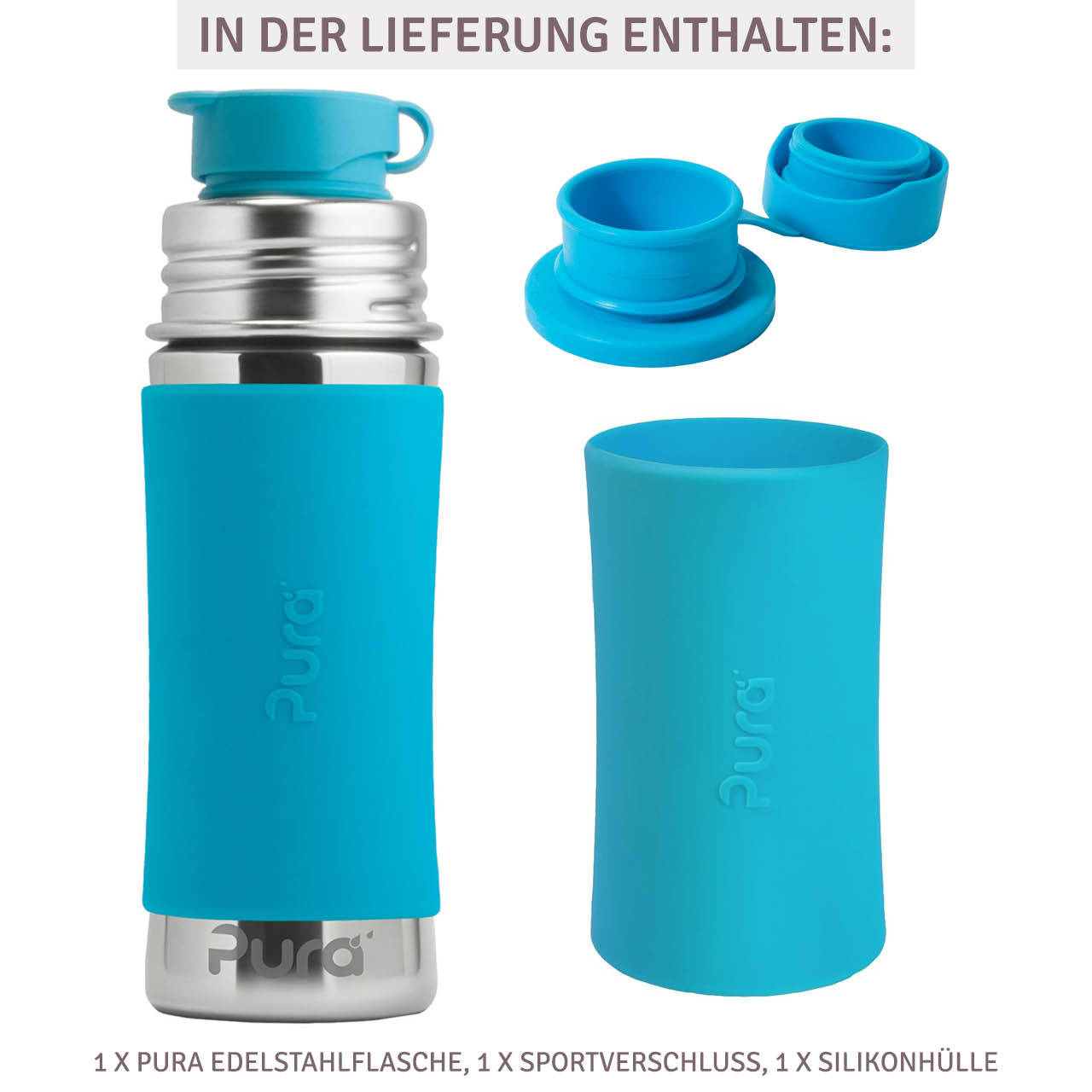 Edelstahl Sportflasche Sportverschluss 325 ml aqua-blau