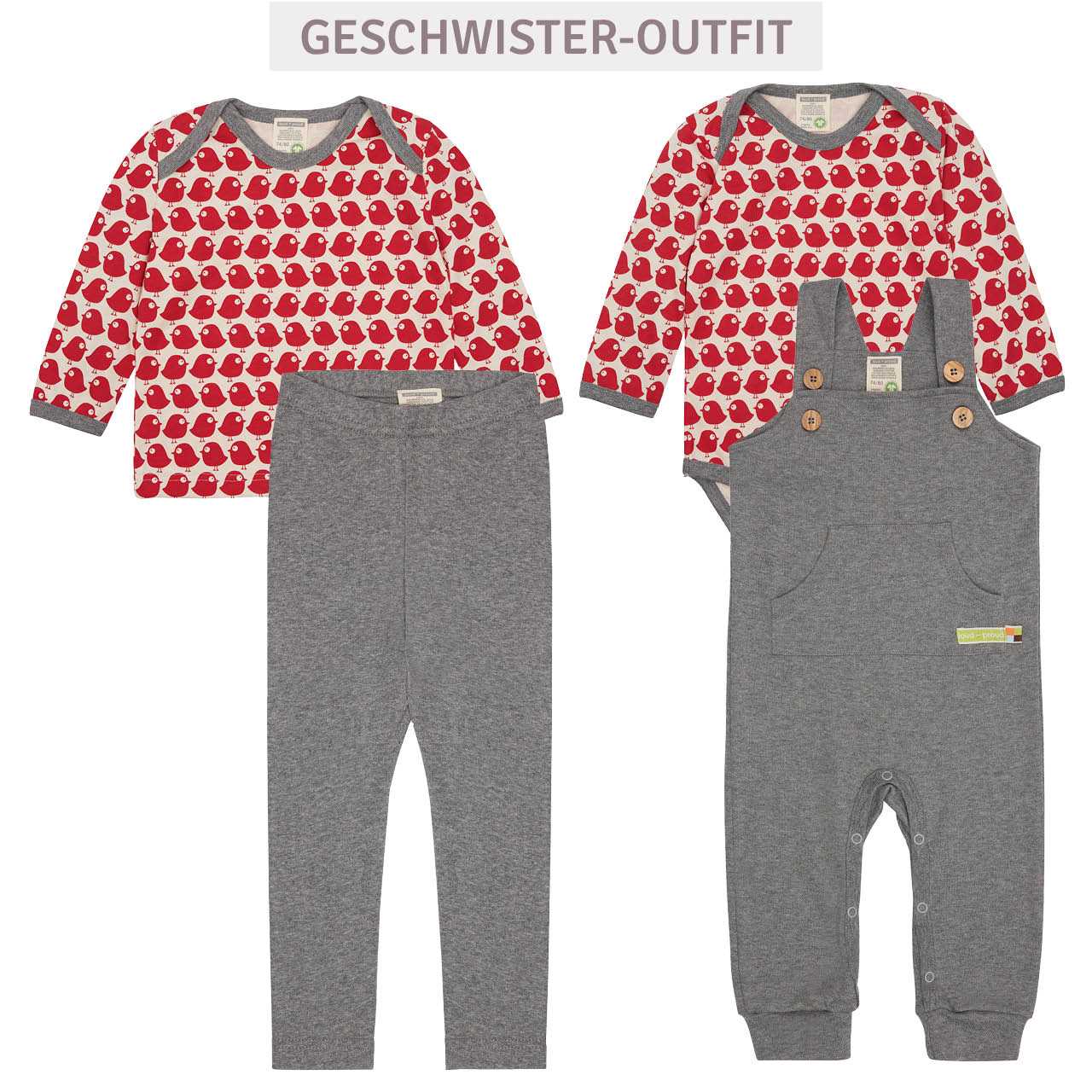 Leichtes Shirt langarm Vögel rot