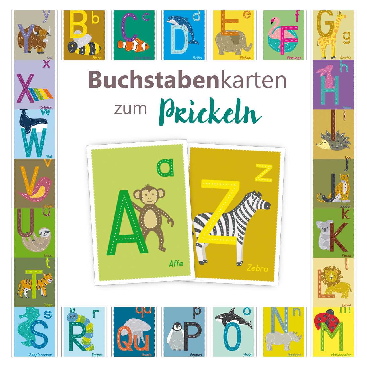 26 Buchstaben-Karten zum Prickeln