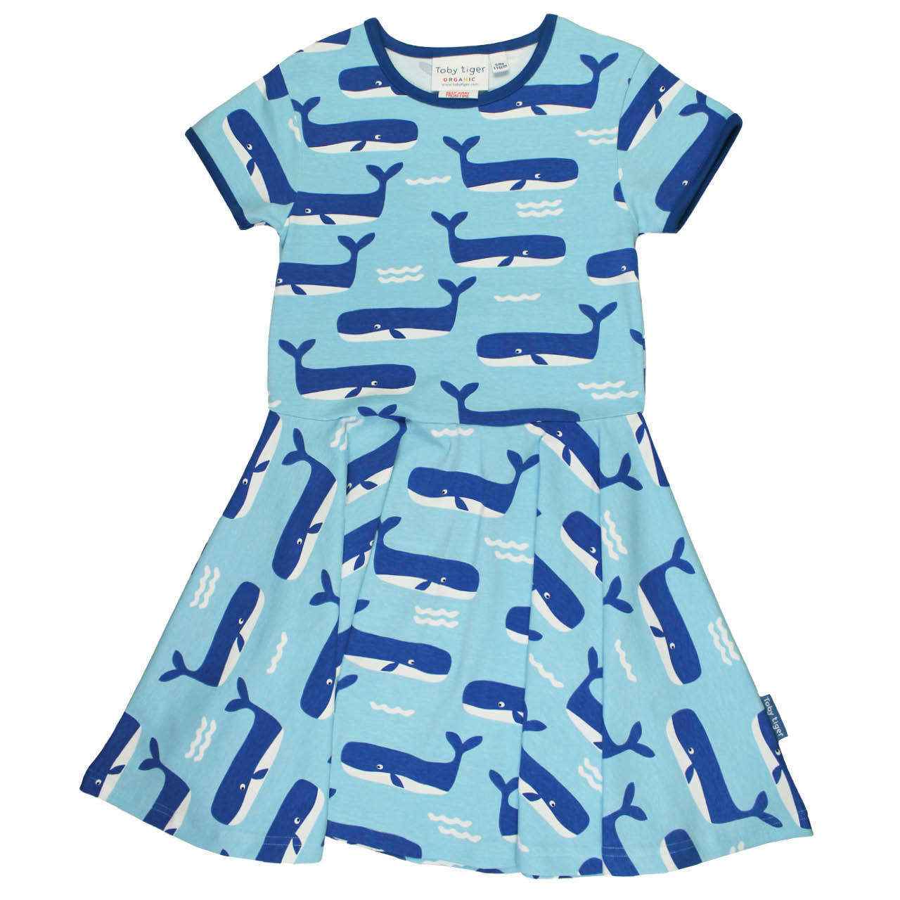 Kurzarm Skaterkleid Wal Alloverprint blau