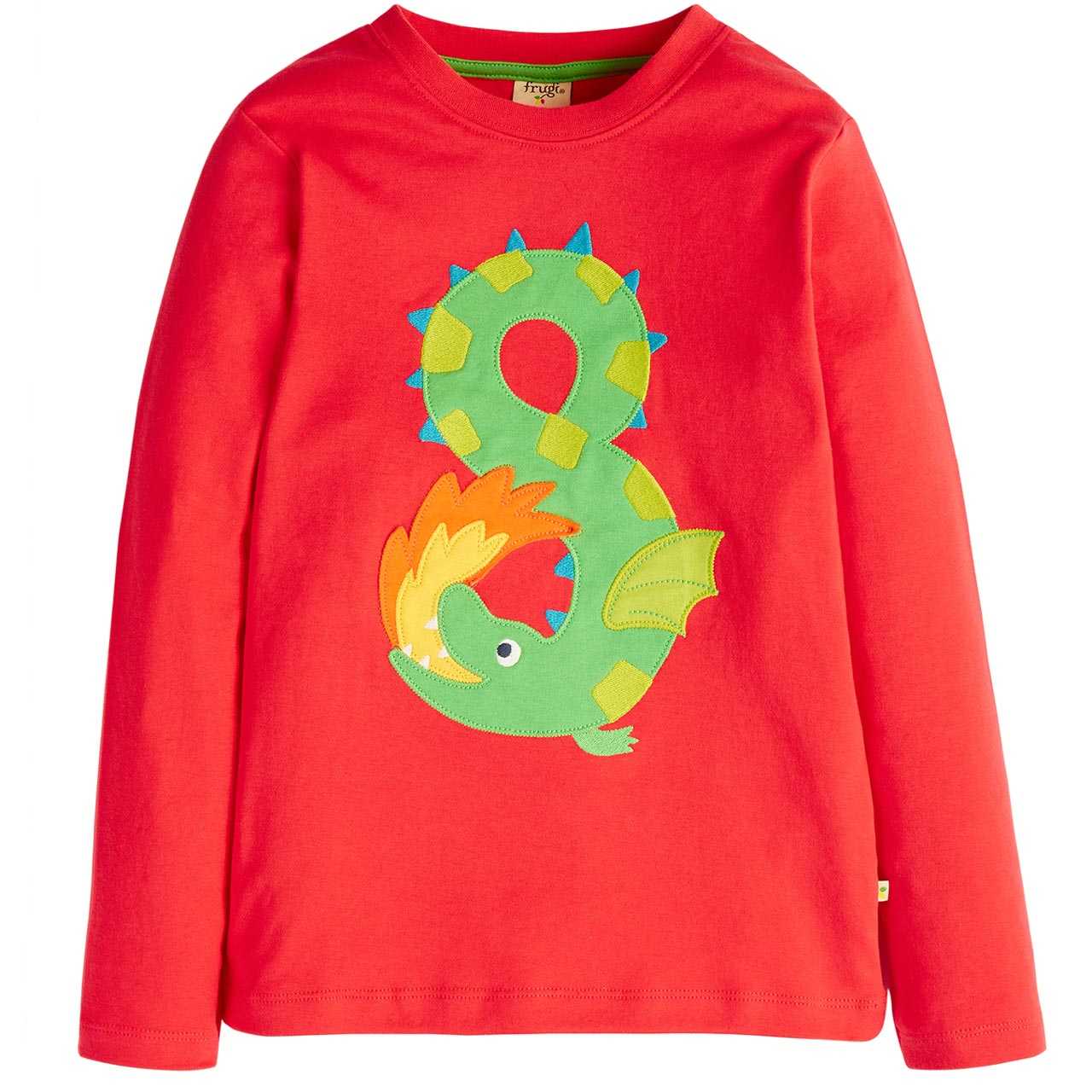 Langarmshirt 8 mit Drachen-Aufnäher rot Langarmshirt 8 mit Drachen-Aufnäher rot